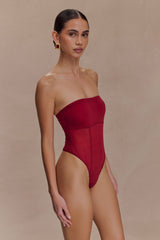 Aoife Strapless Mesh Bodysuit - Raspberry
