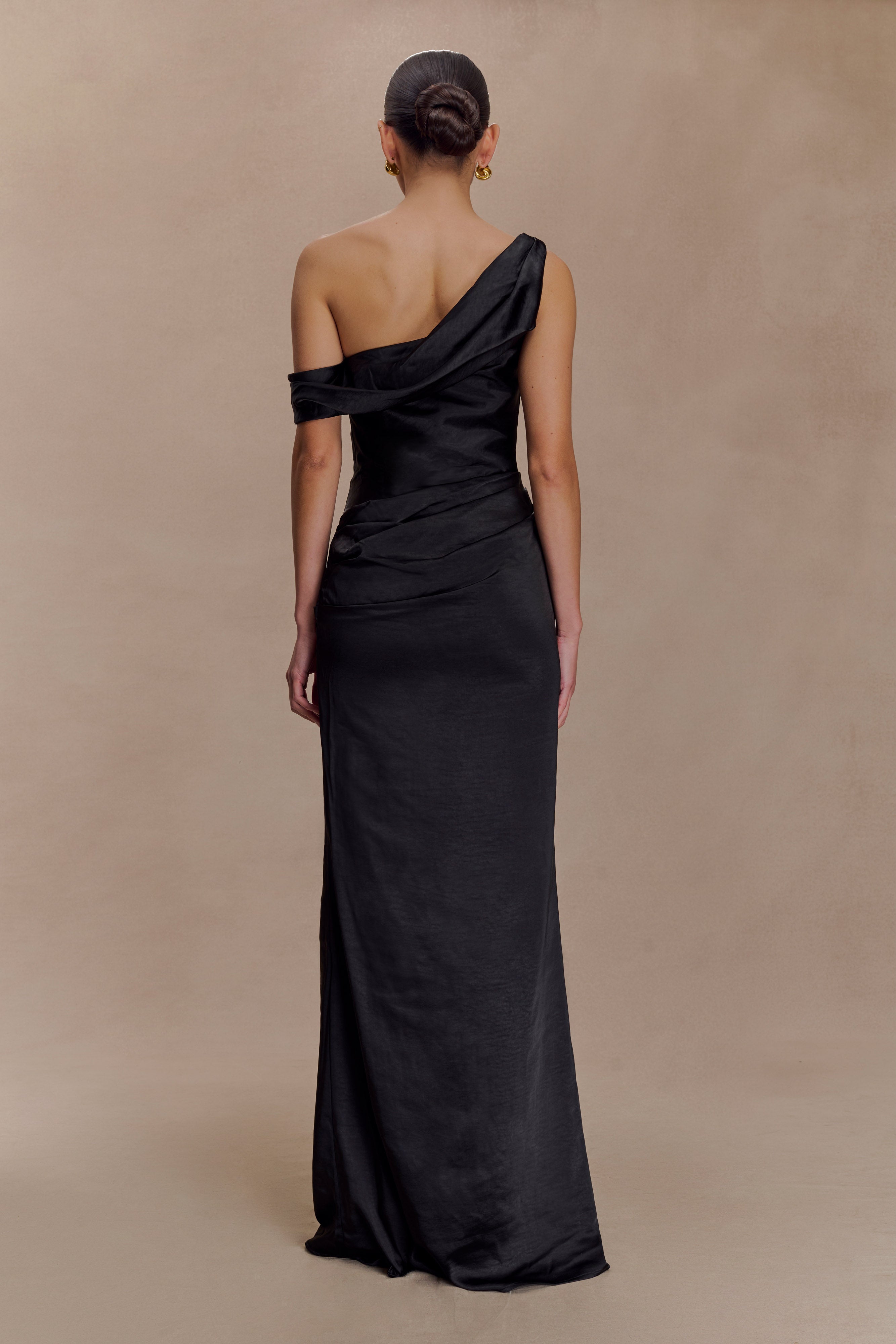 Dalia Off Shoulder Satin Maxi Dress - Black