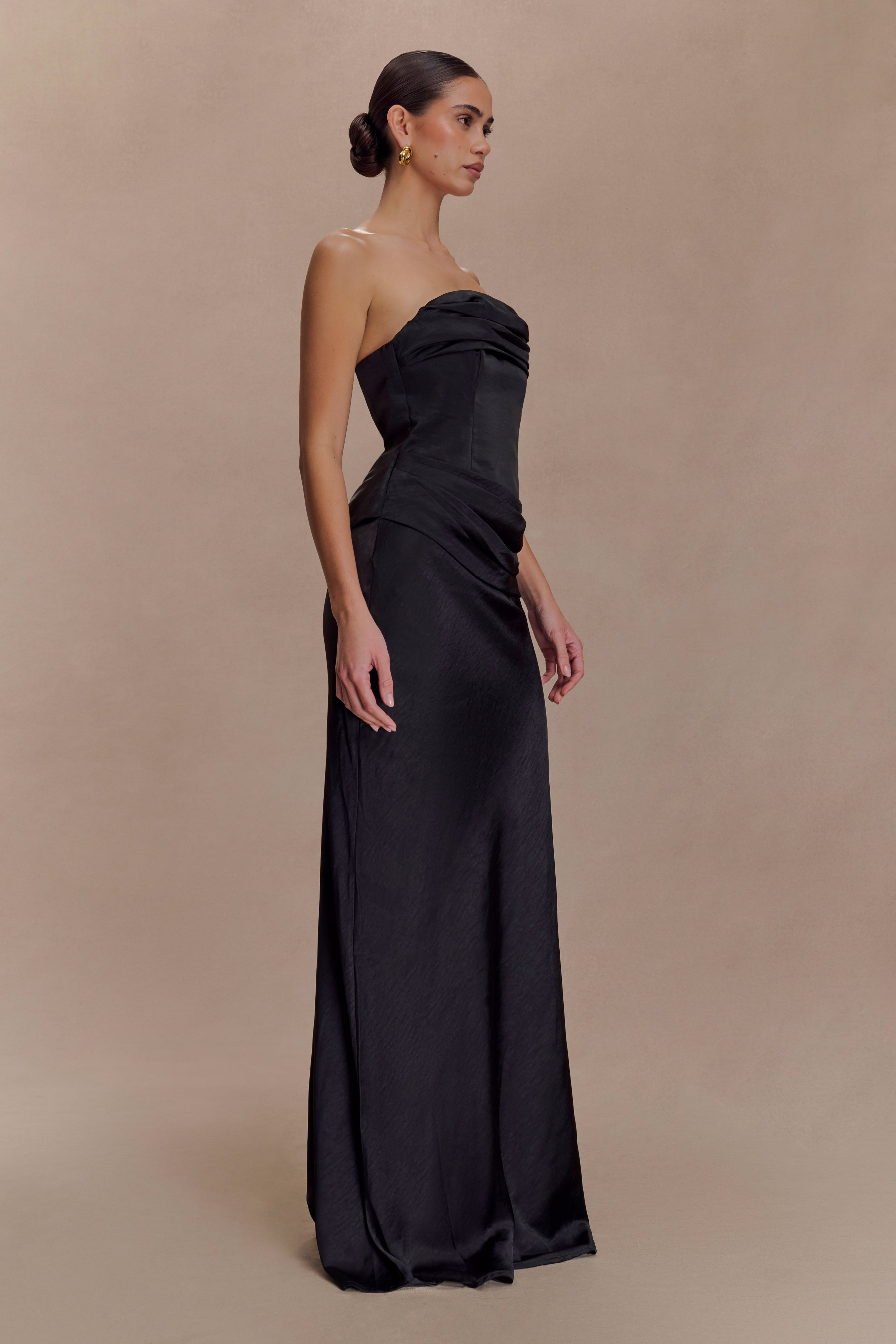 Jasmine Strapless Satin Maxi Dress - Black