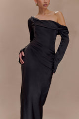 Iris Long Sleeve Satin Maxi Dress - Black