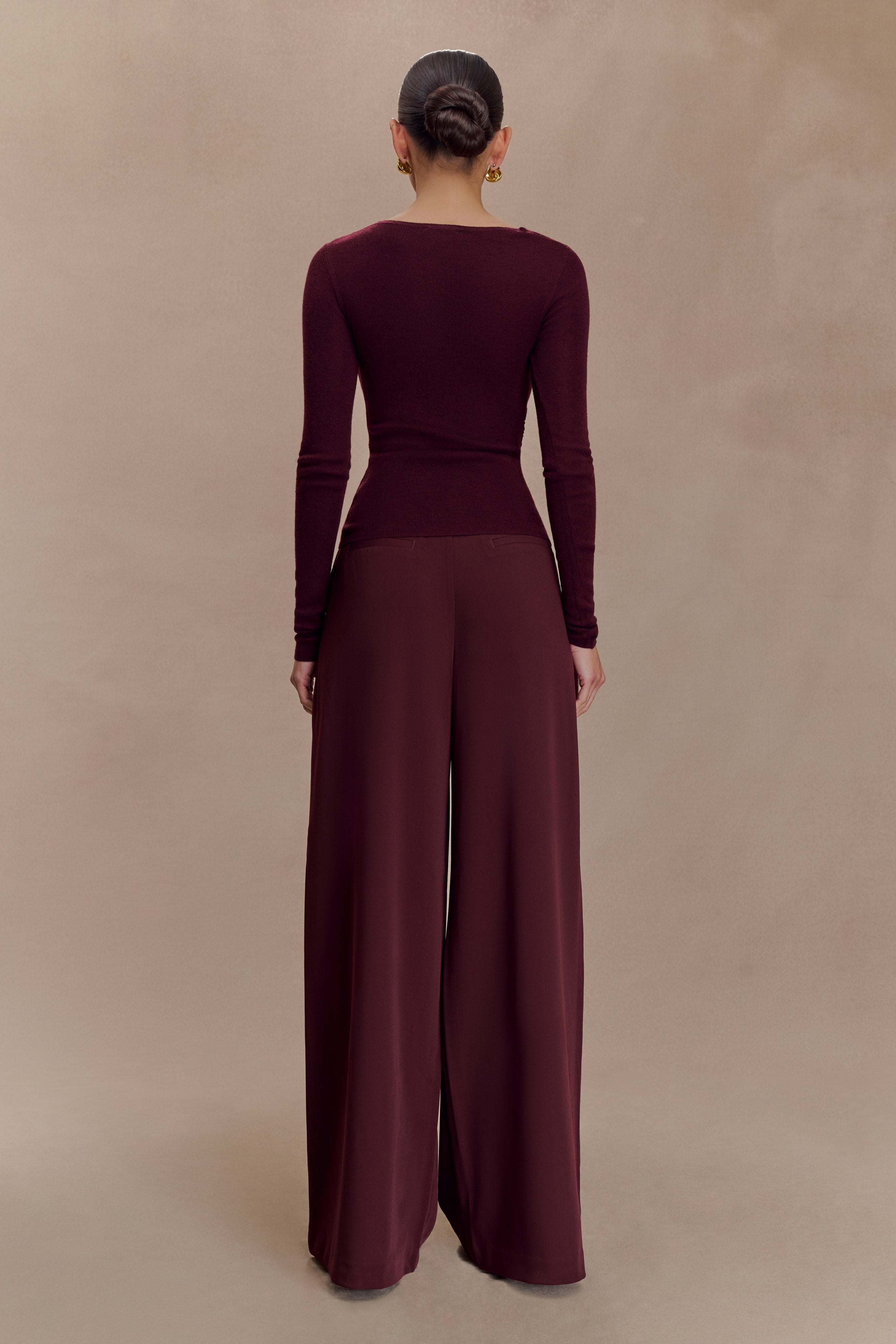 Culver Draped Twist Knit Top - Wine