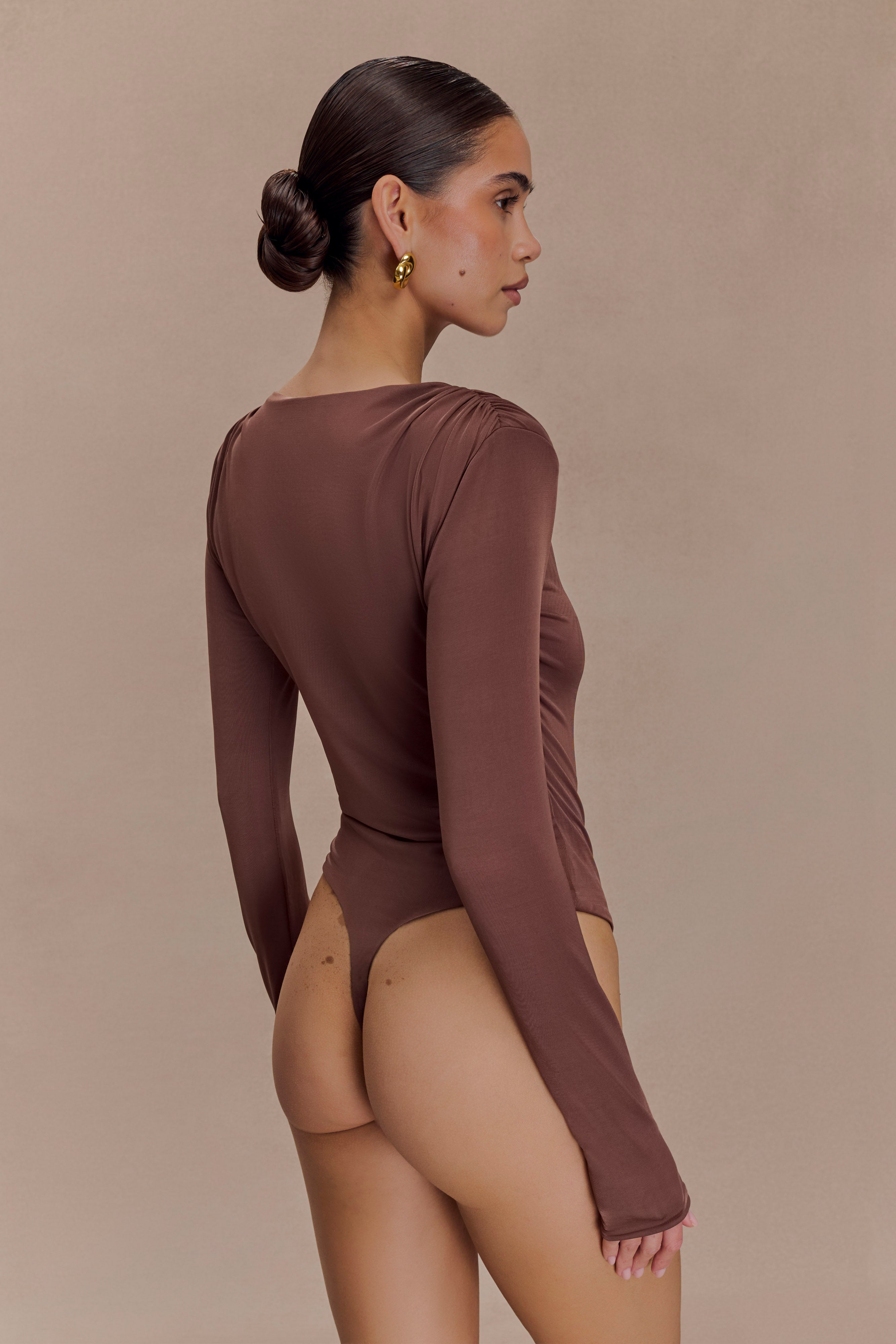 Elsie Shoulder Pad Bodysuit - Chocolate