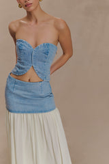 Tully Strapless Topstitch Denim Top - 80'S Blue