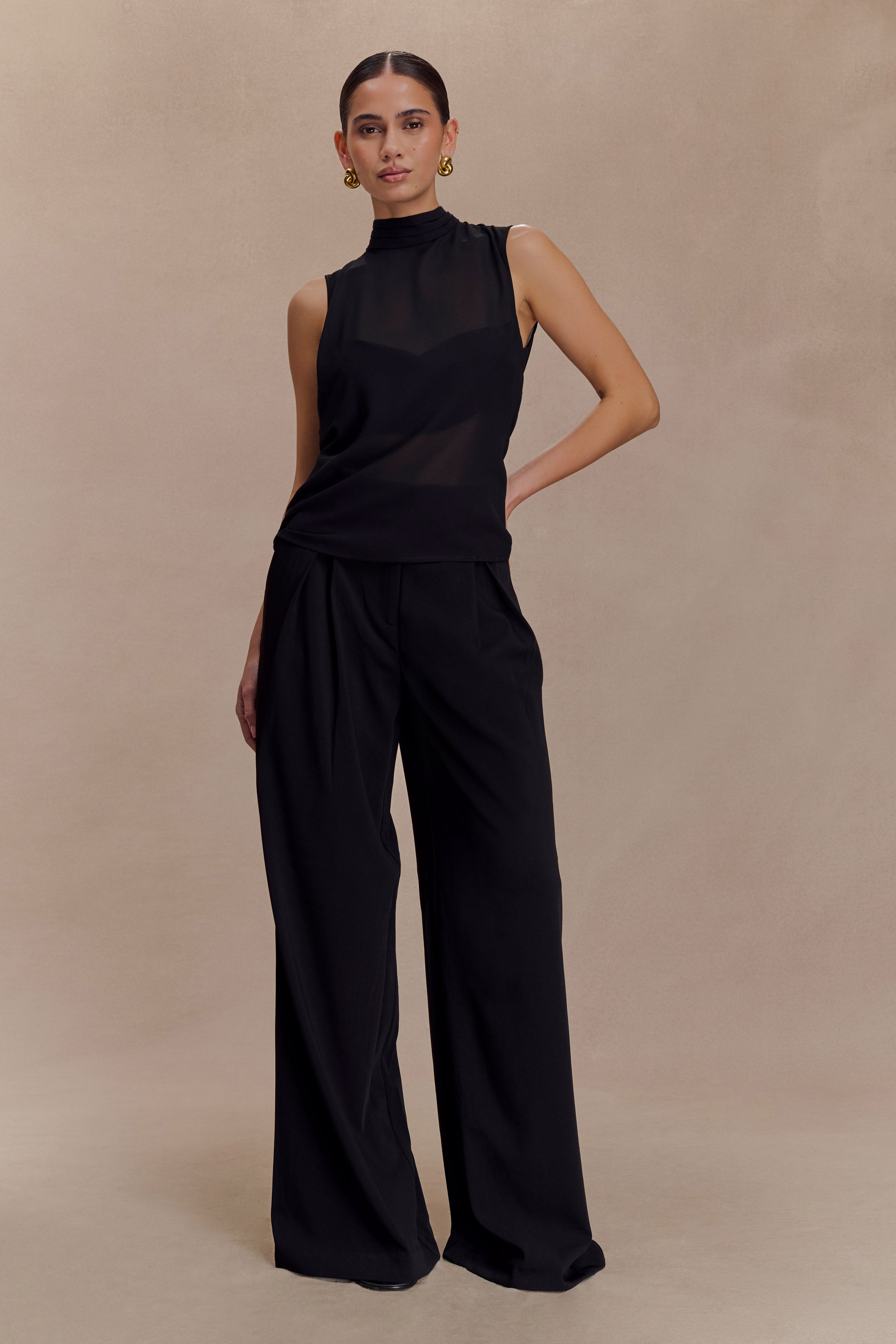 Saria Chiffon Low Back Top - Black