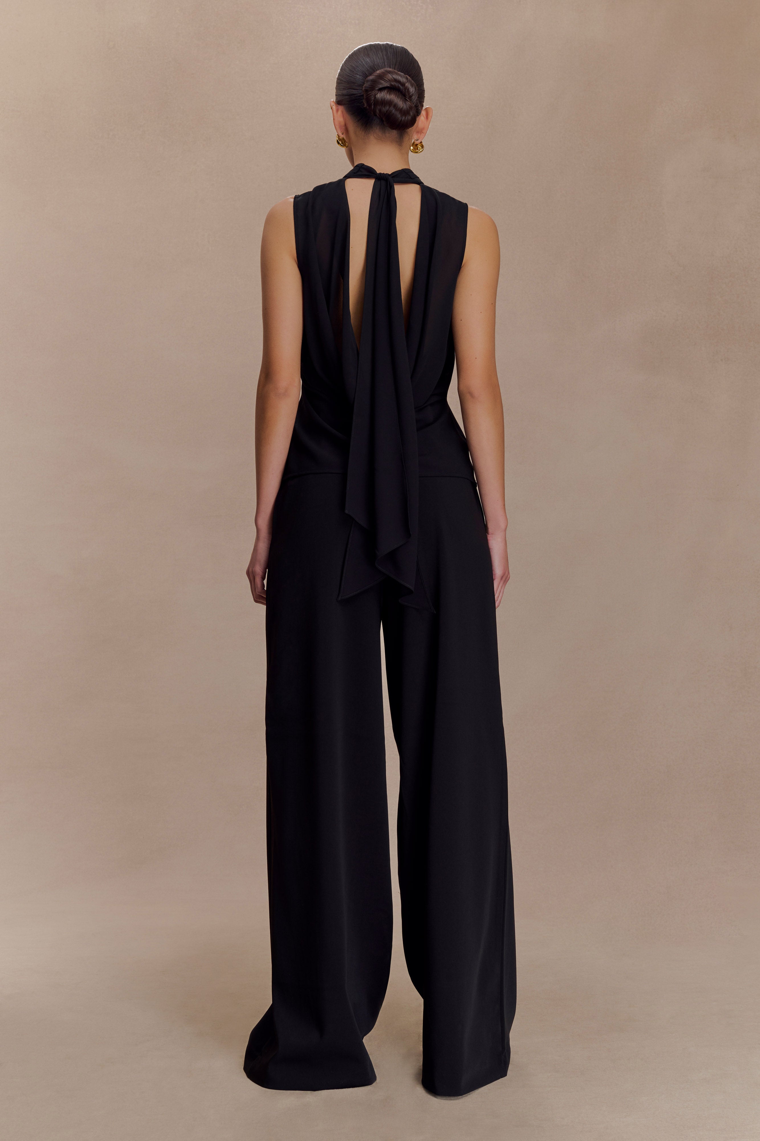 Saria Chiffon Low Back Top - Black