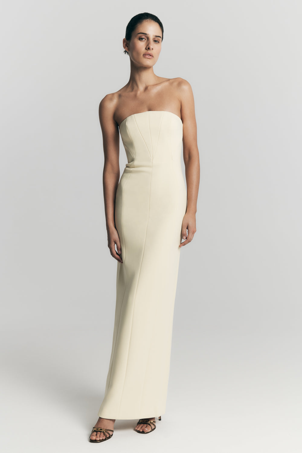 Kalila Strapless Crepe Maxi Dress - Lemon