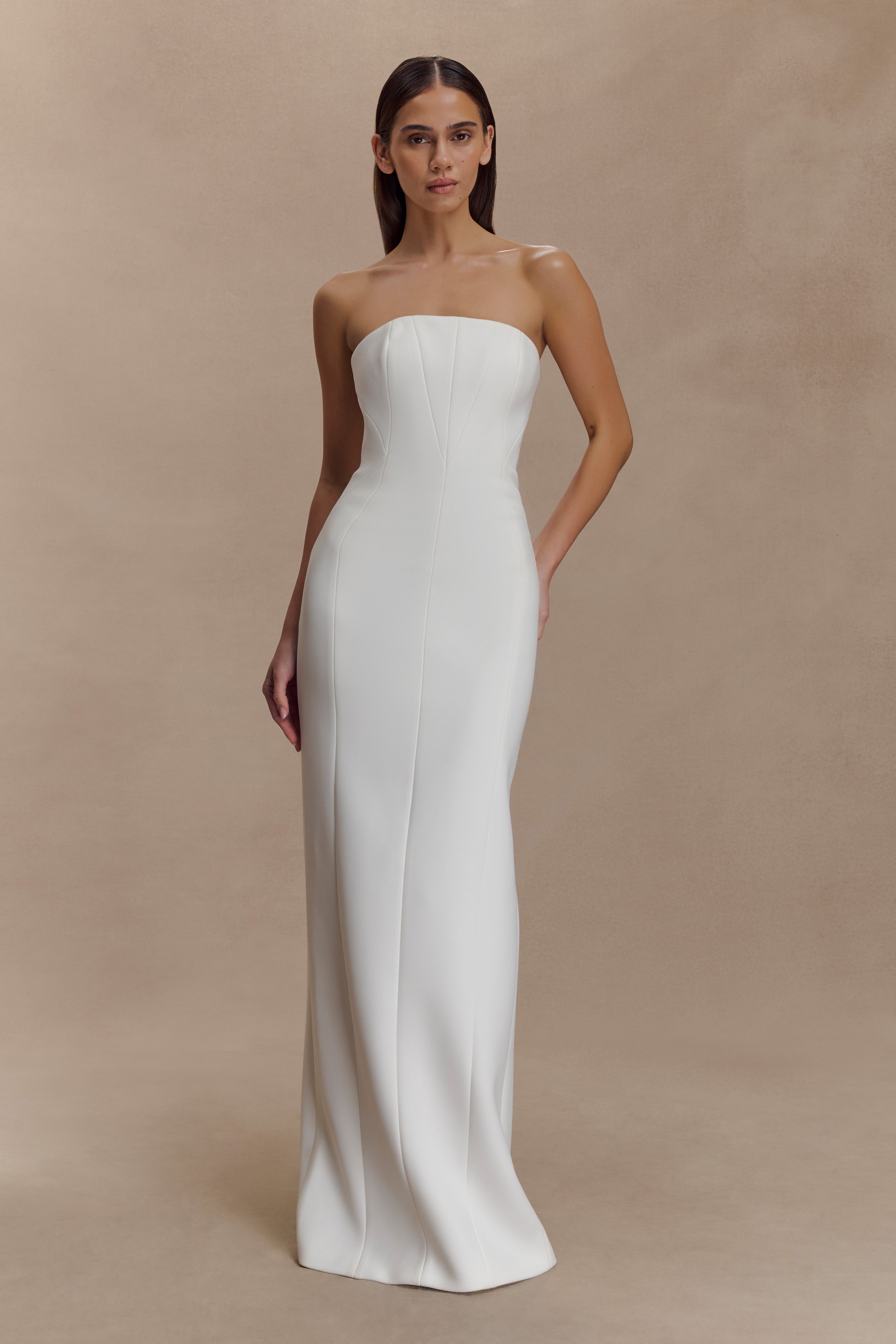 Kalila Strapless Crepe Maxi Dress - White