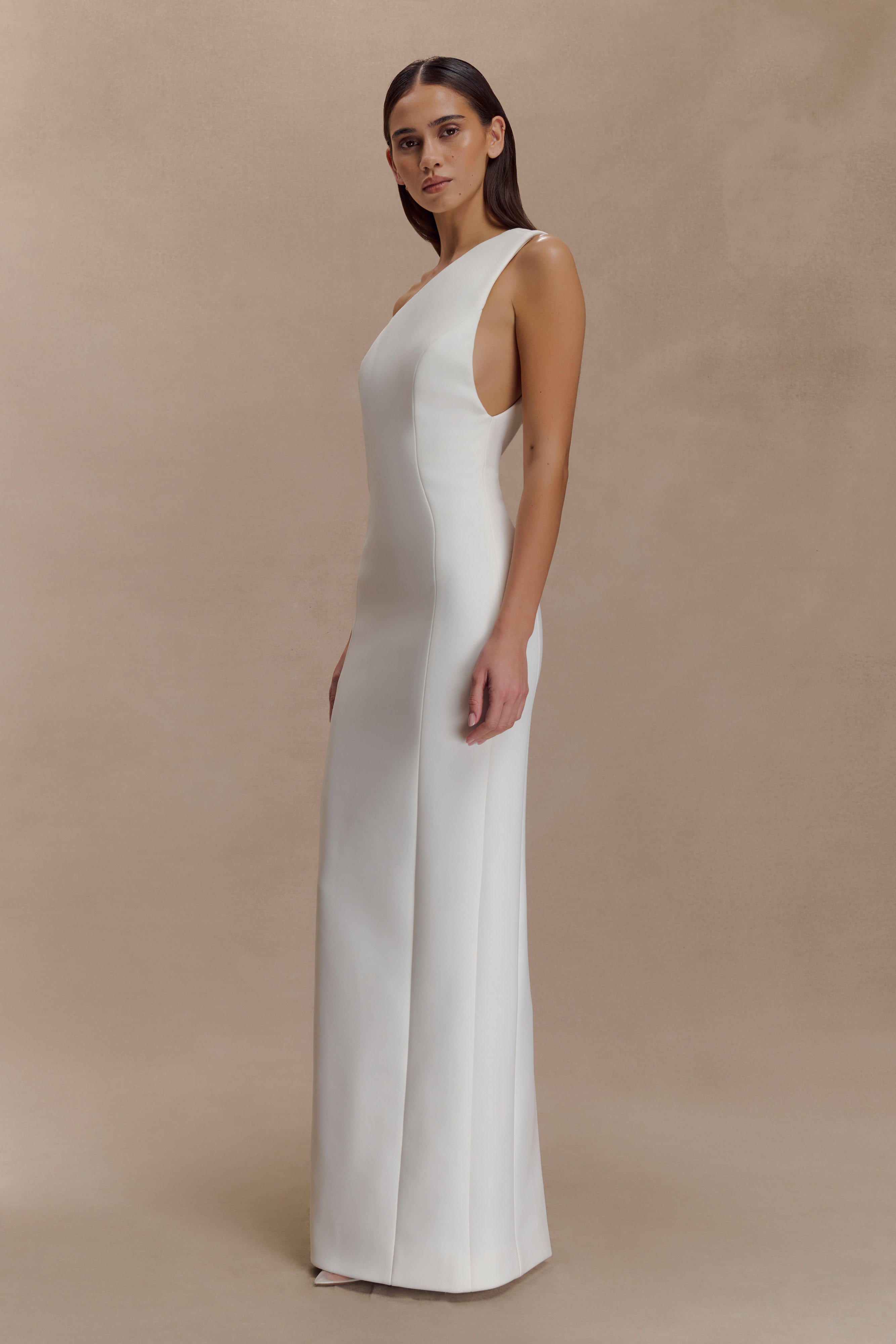 Milena One Shoulder Crepe Maxi Dress - White
