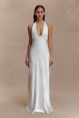 Alice Satin Halter Maxi Dress - White