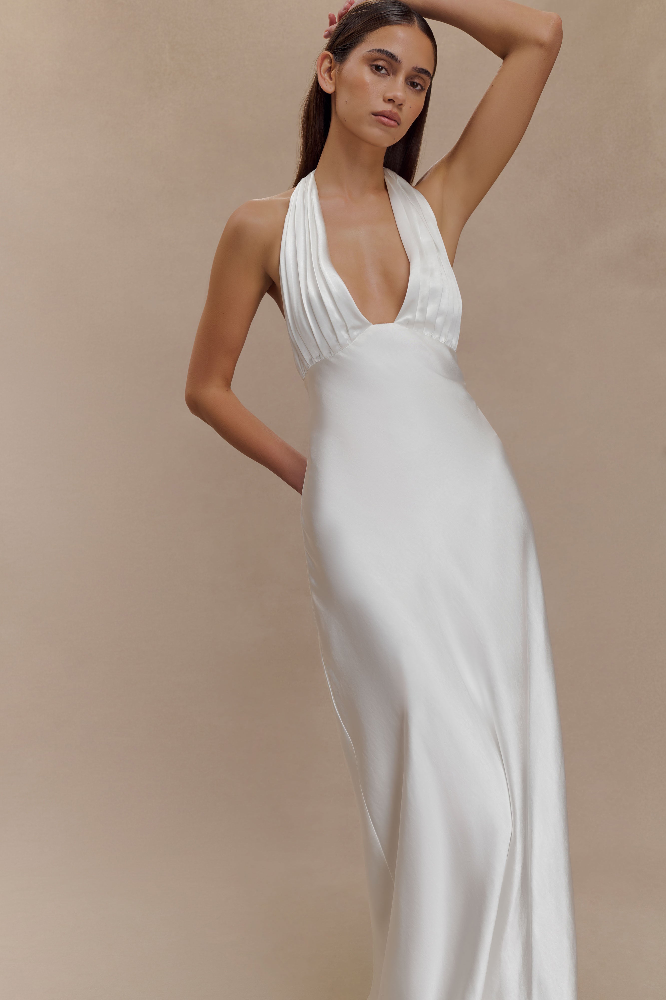 Alice Satin Halter Maxi Dress - White