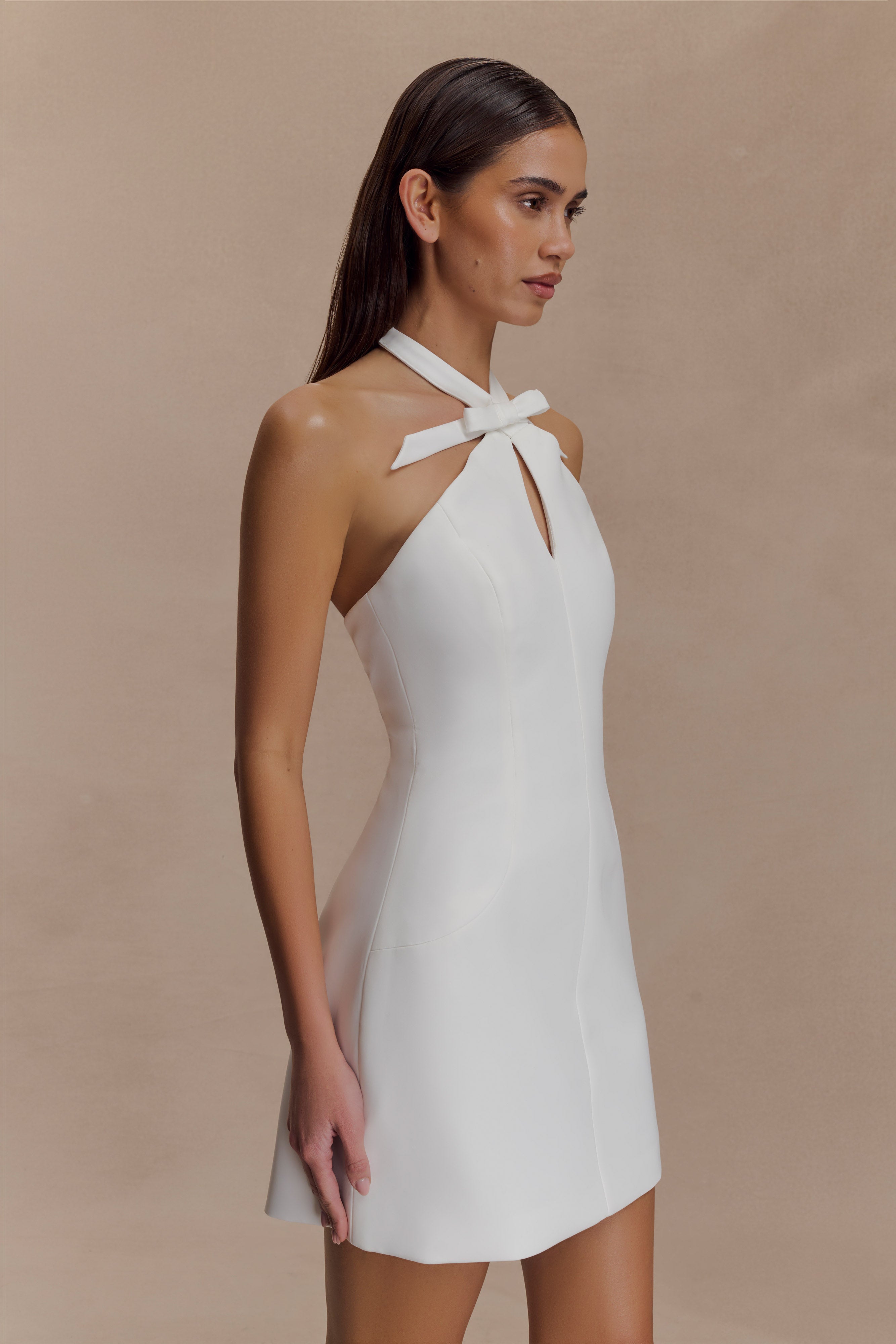 Freya Halter Bow Mini Dress - Ivory