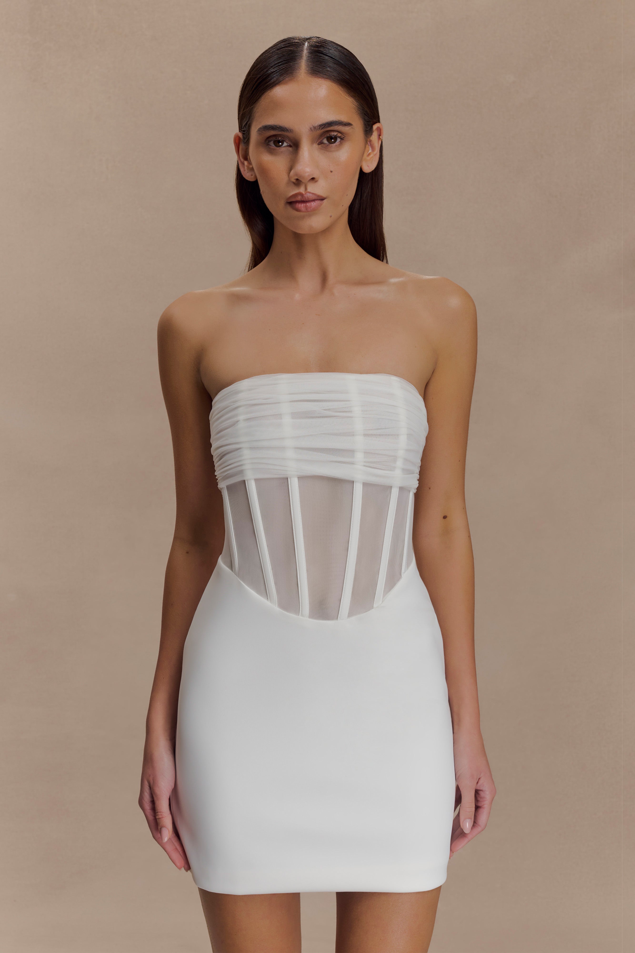 Palmer Mesh Corset Mini Dress - Ivory