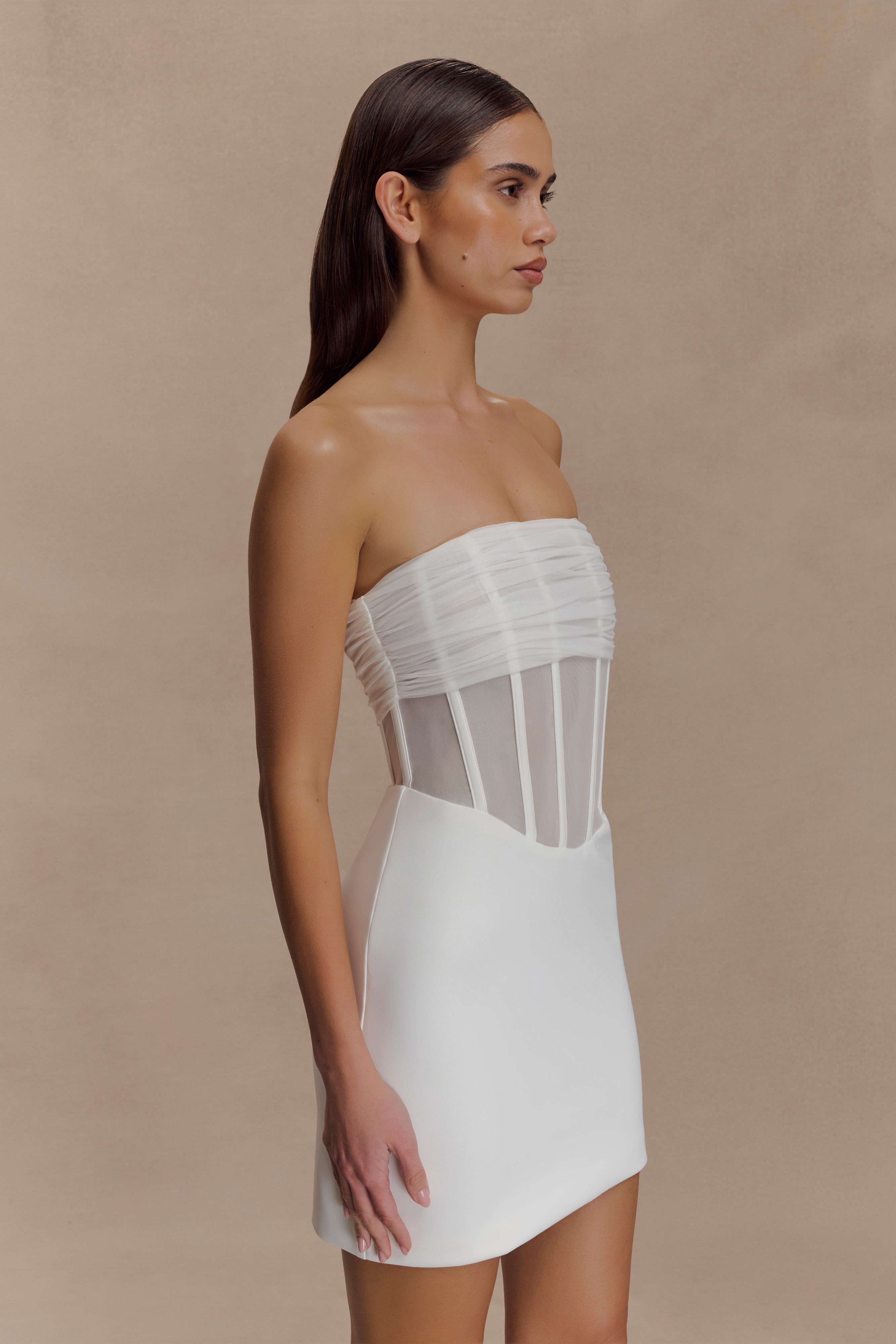 Palmer Mesh Corset Mini Dress - Ivory