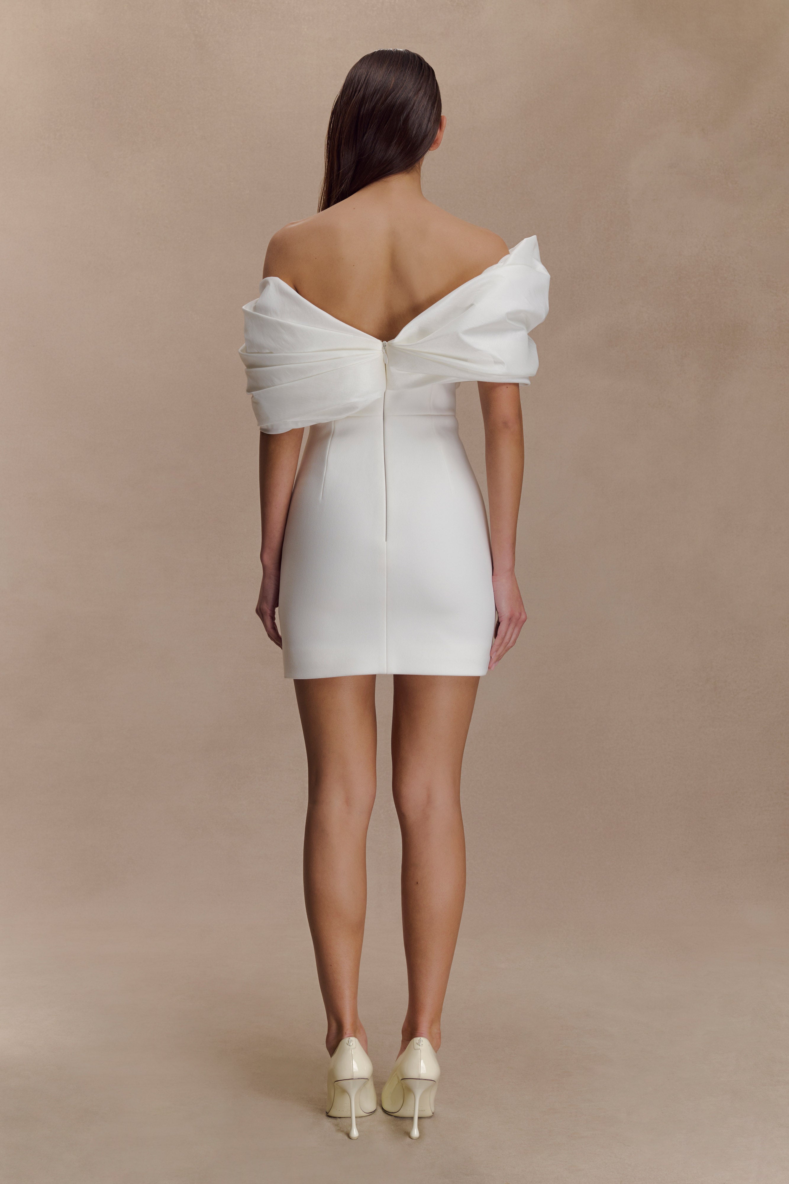 Aphrodite Off Shoulder Crepe Mini Dress - Ivory