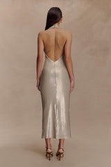 Carnation Sequin Halter Midi Dress - Gold