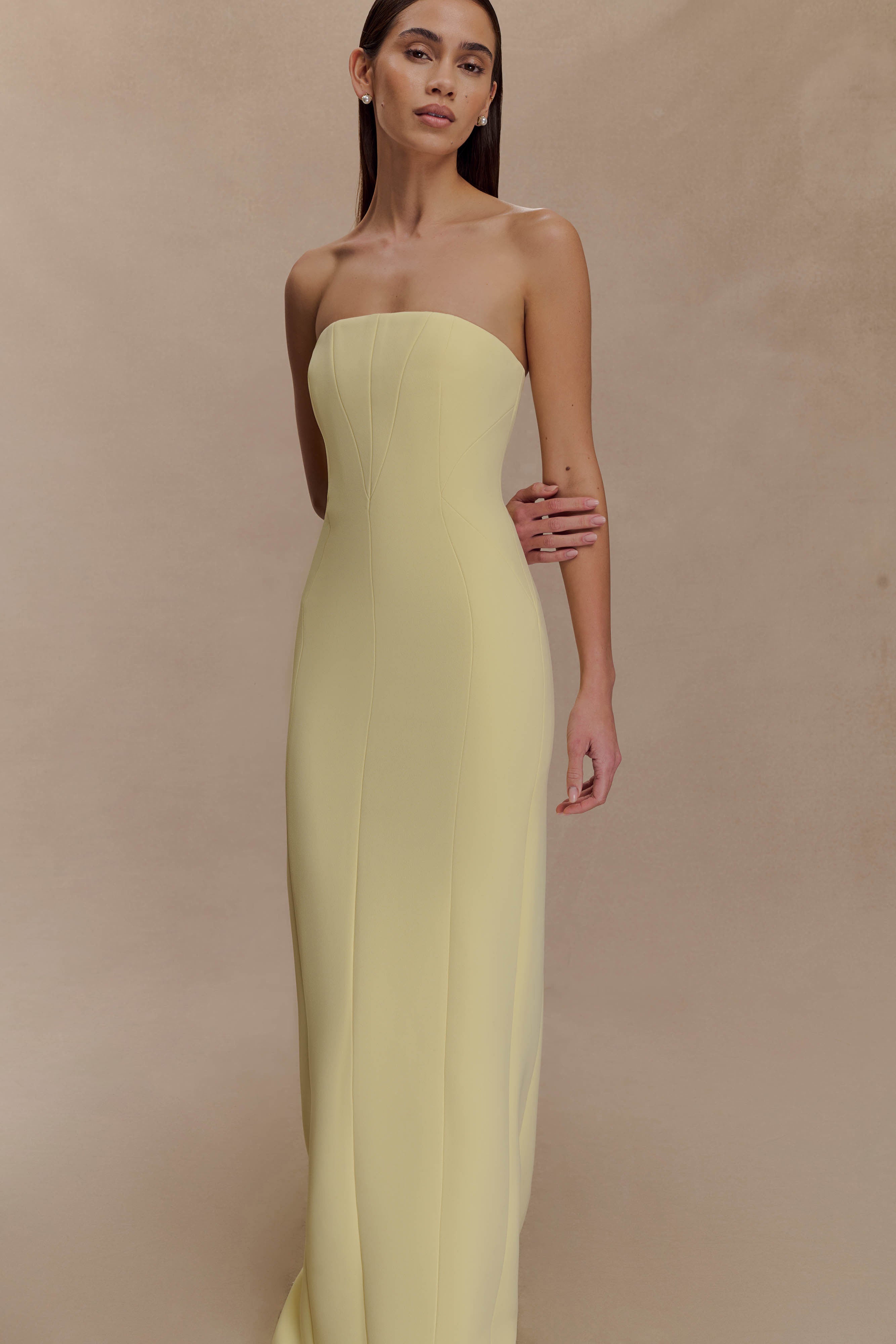 Kalila Strapless Crepe Maxi Dress - Lemon