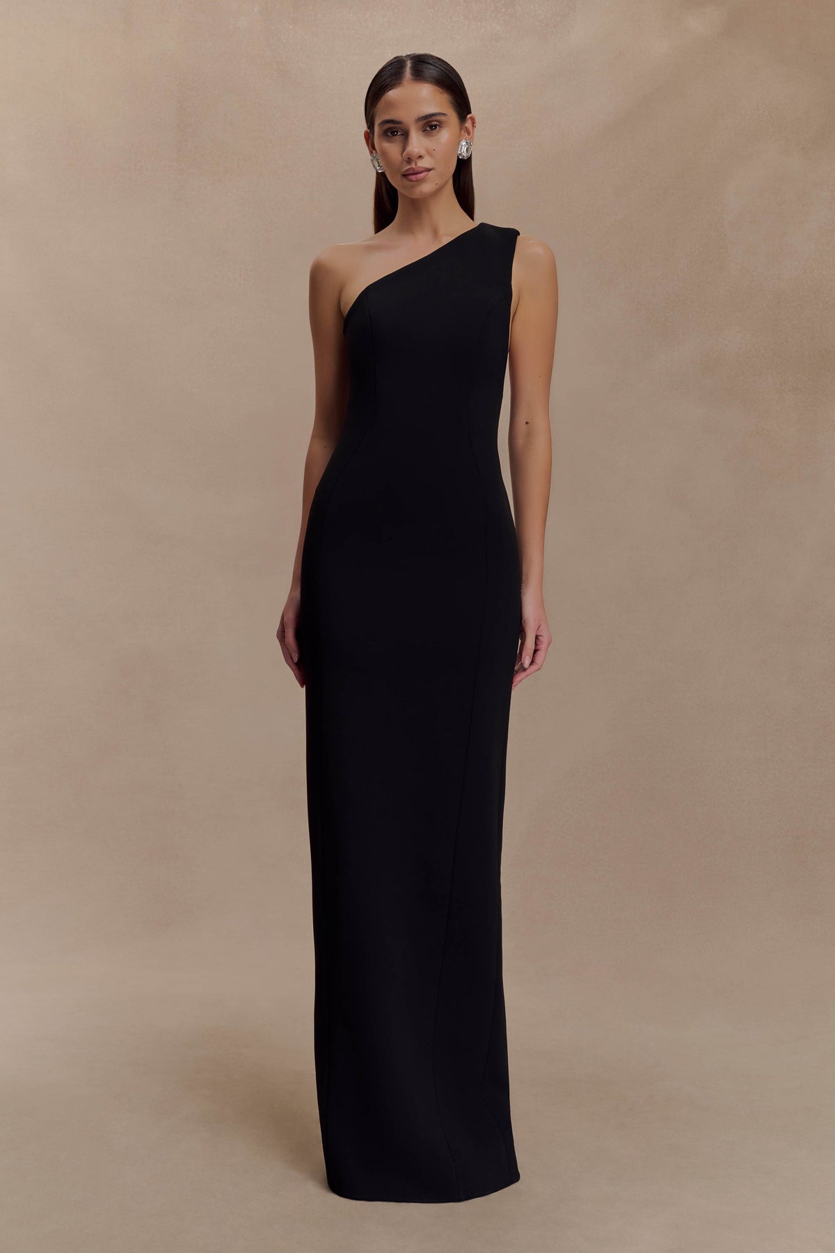 Milena One Shoulder Crepe Maxi Dress - Black