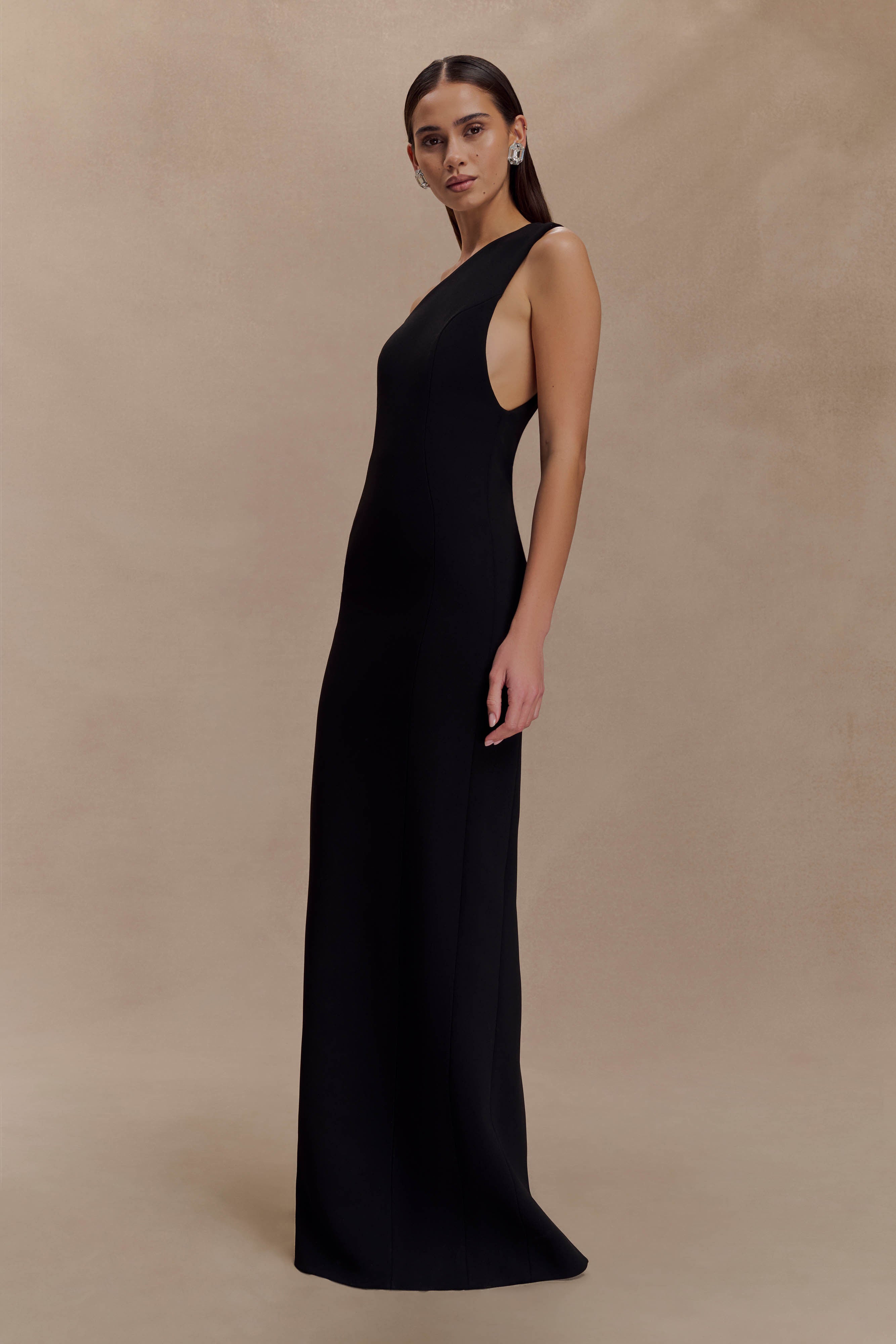 Milena One Shoulder Crepe Maxi Dress - Black