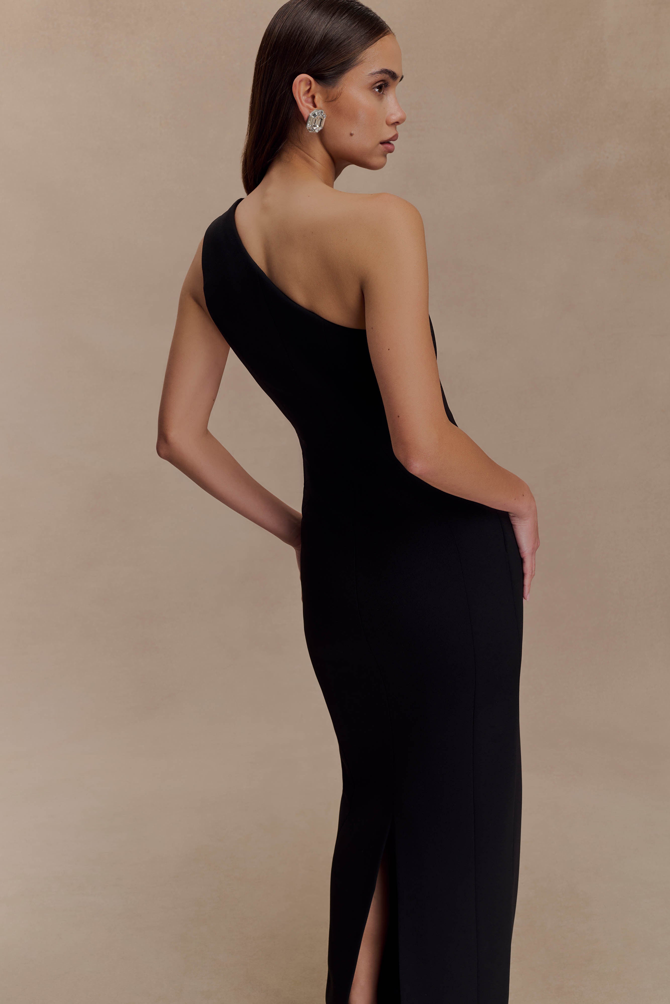 Milena One Shoulder Crepe Maxi Dress - Black