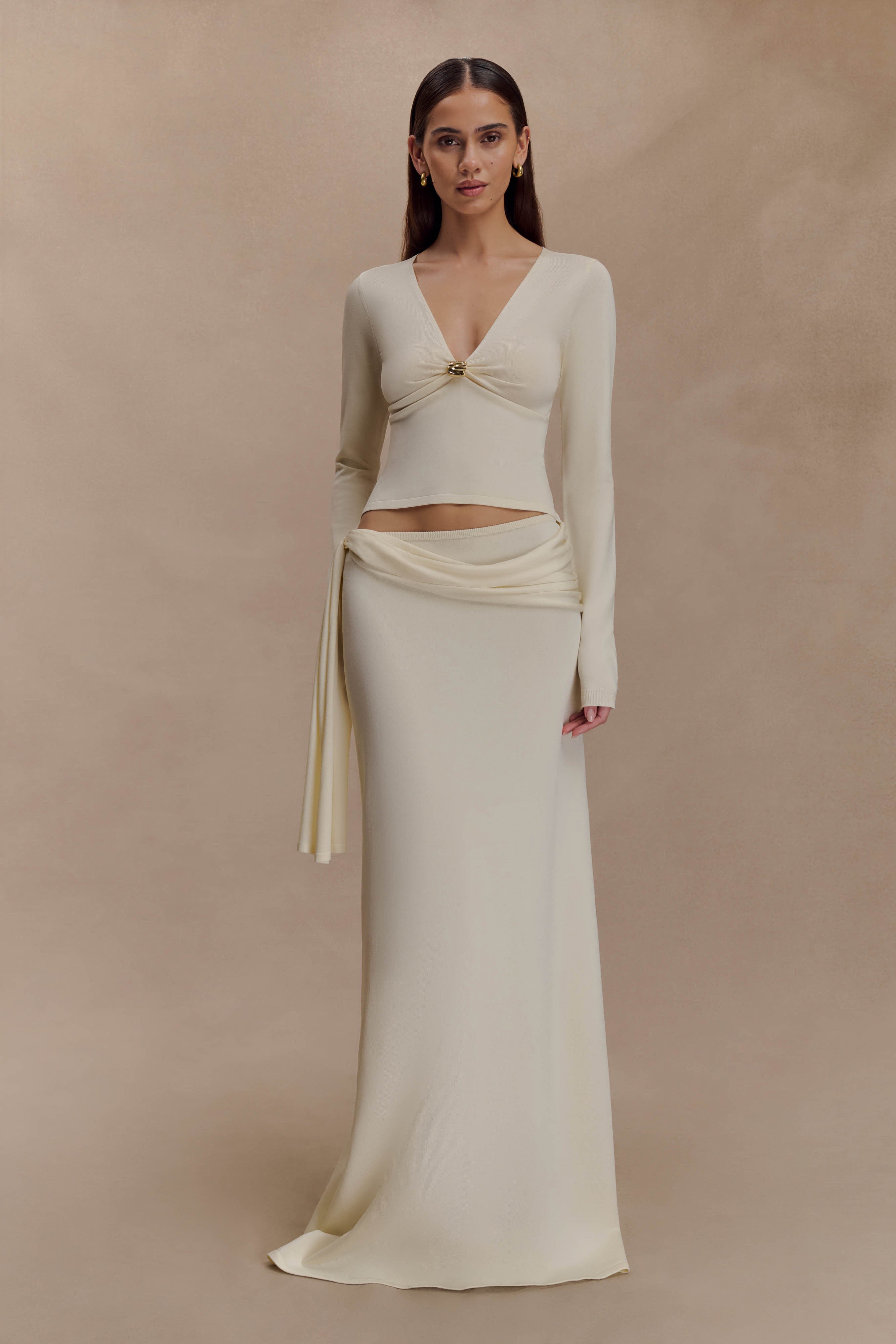 Bowie Low Rise Knit Maxi Skirt - Ivory