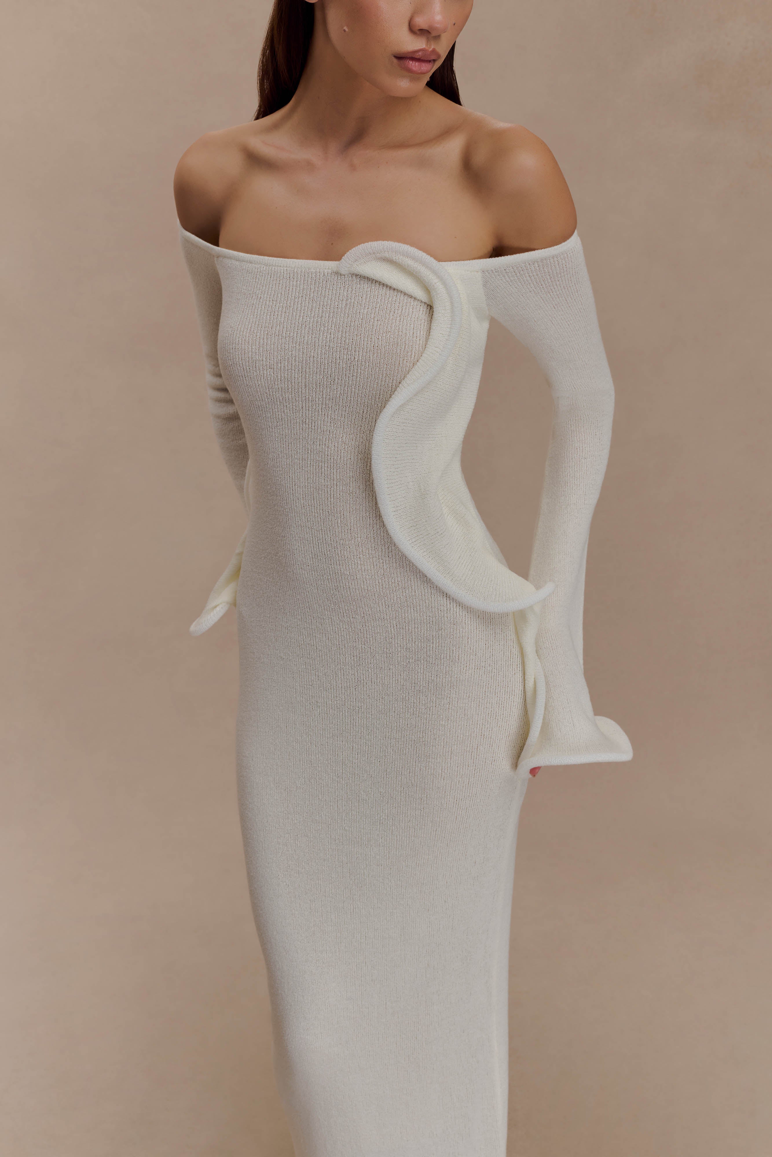 Sandrine Off Shoulder Knit Maxi Dress - White