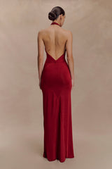 Elyna Slinky Halter Maxi Dress - Deep Red