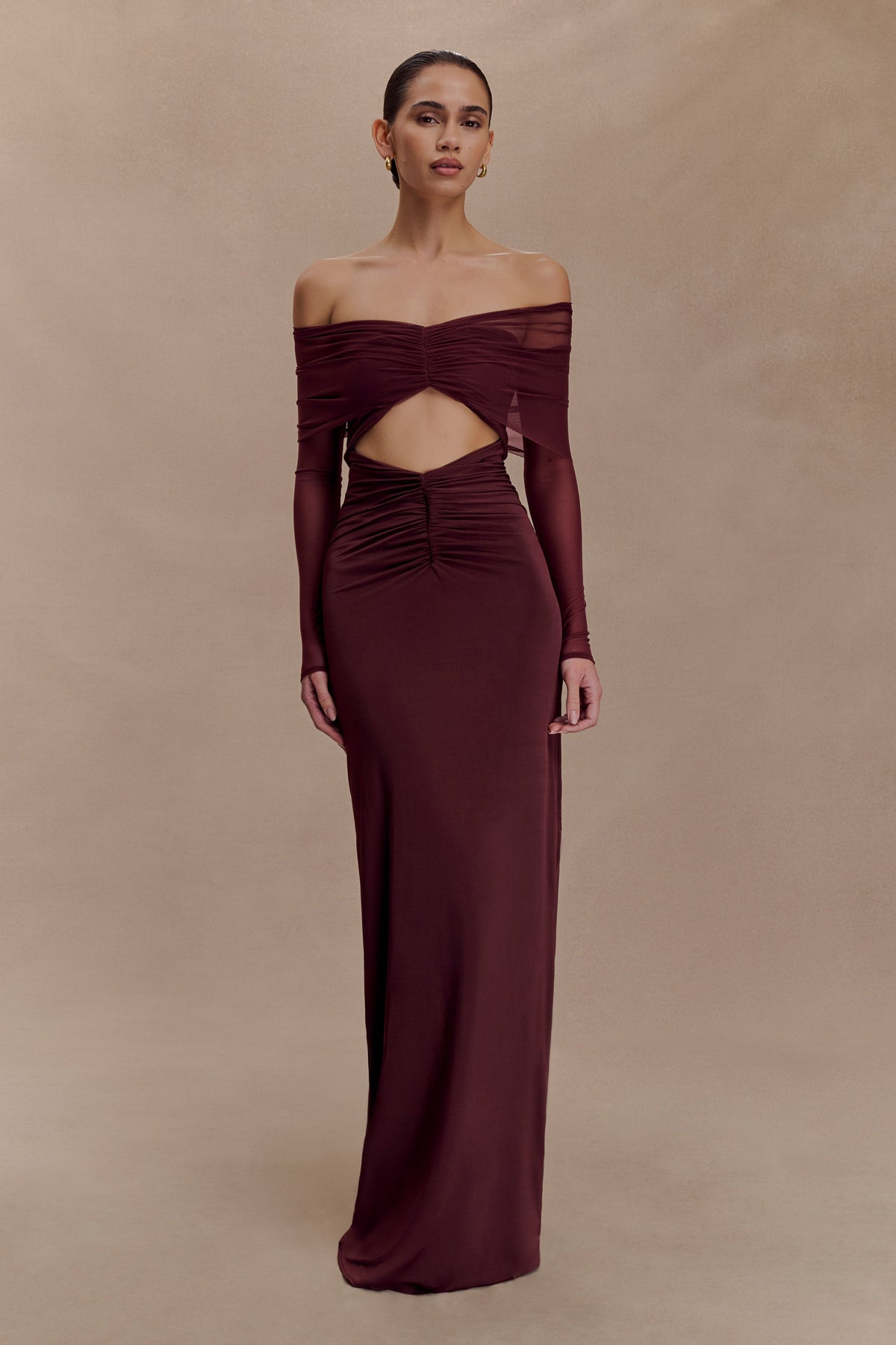Rafaella Slinky And Mesh Maxi Dress - Mahogany