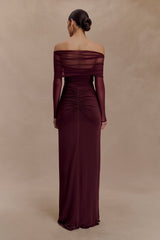 Rafaella Slinky And Mesh Maxi Dress - Mahogany
