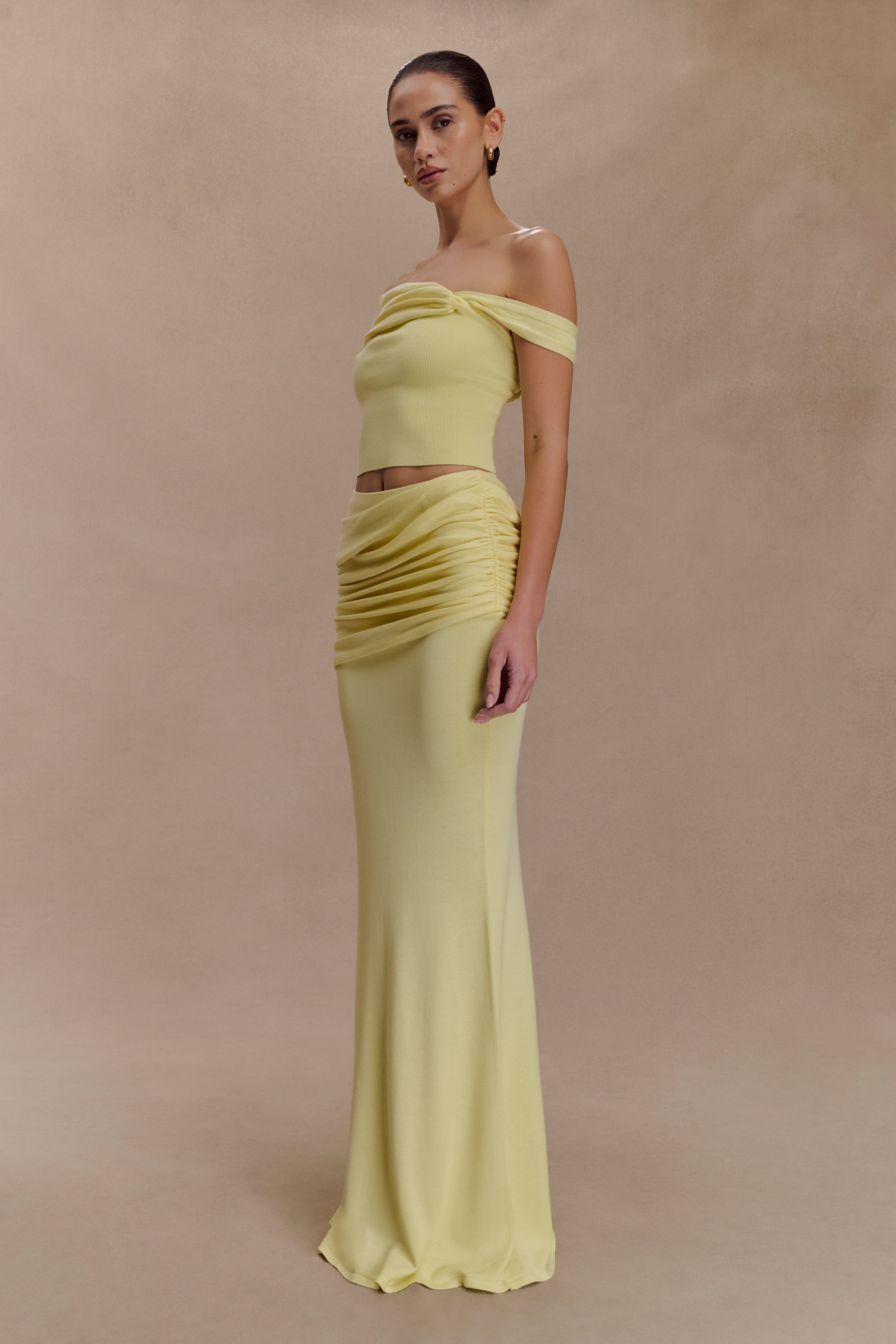 Irene Gathered Knit Maxi Skirt - Lemon