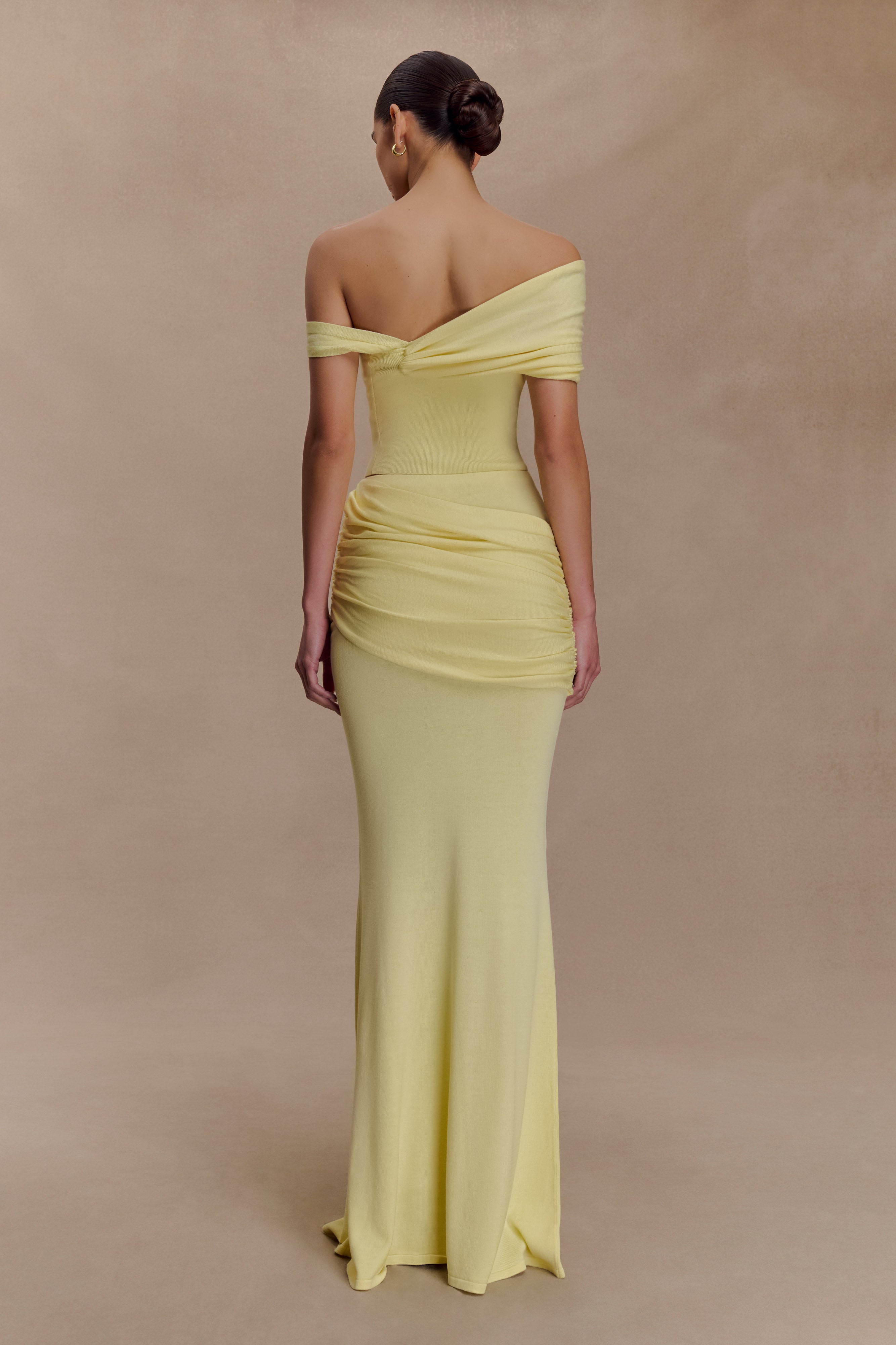 Irene Gathered Knit Maxi Skirt - Lemon