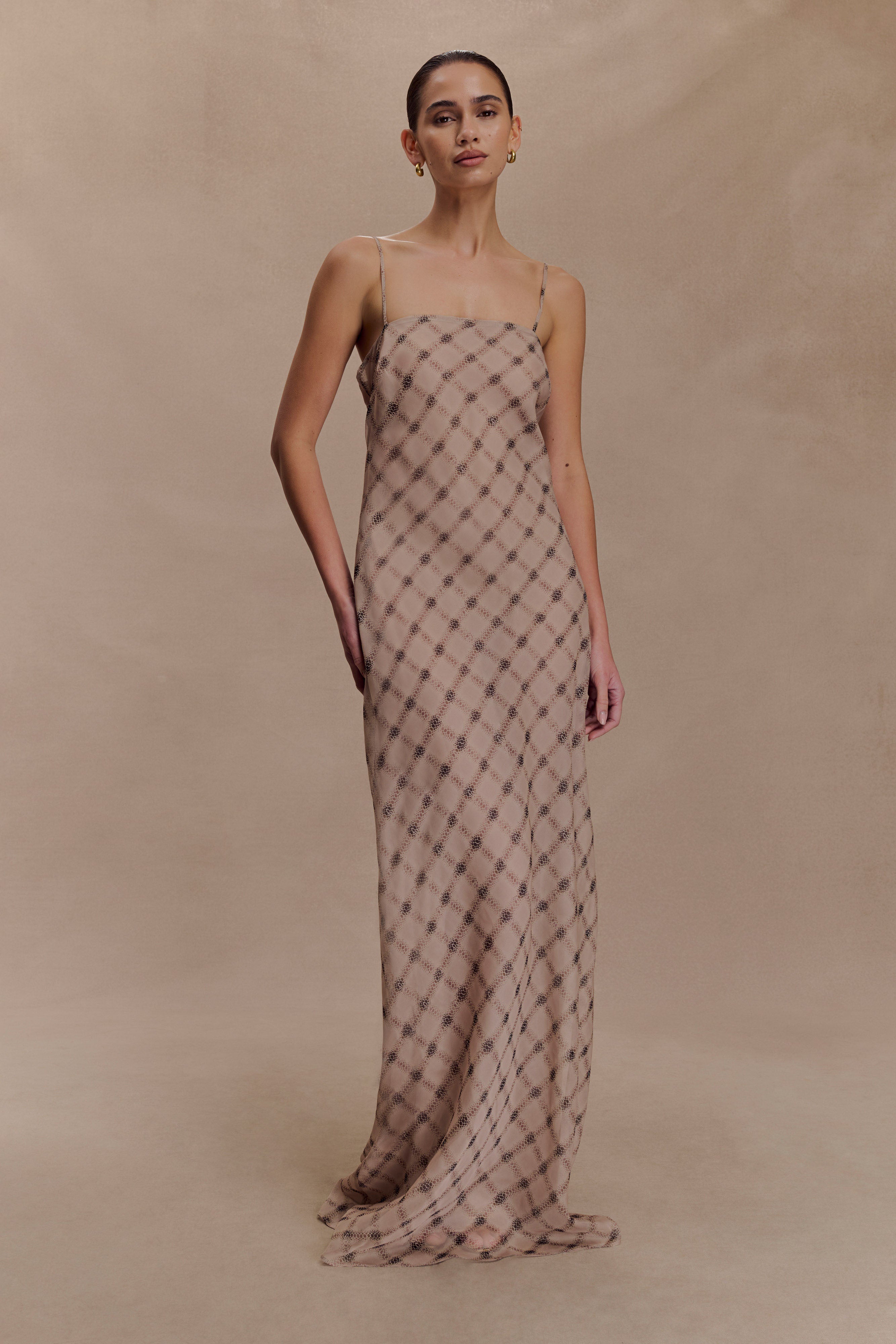 Silvana Chiffon Maxi Dress - Snake Check Print Mocha