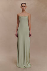 Isadora Lace & Satin Maxi Dress - Sage