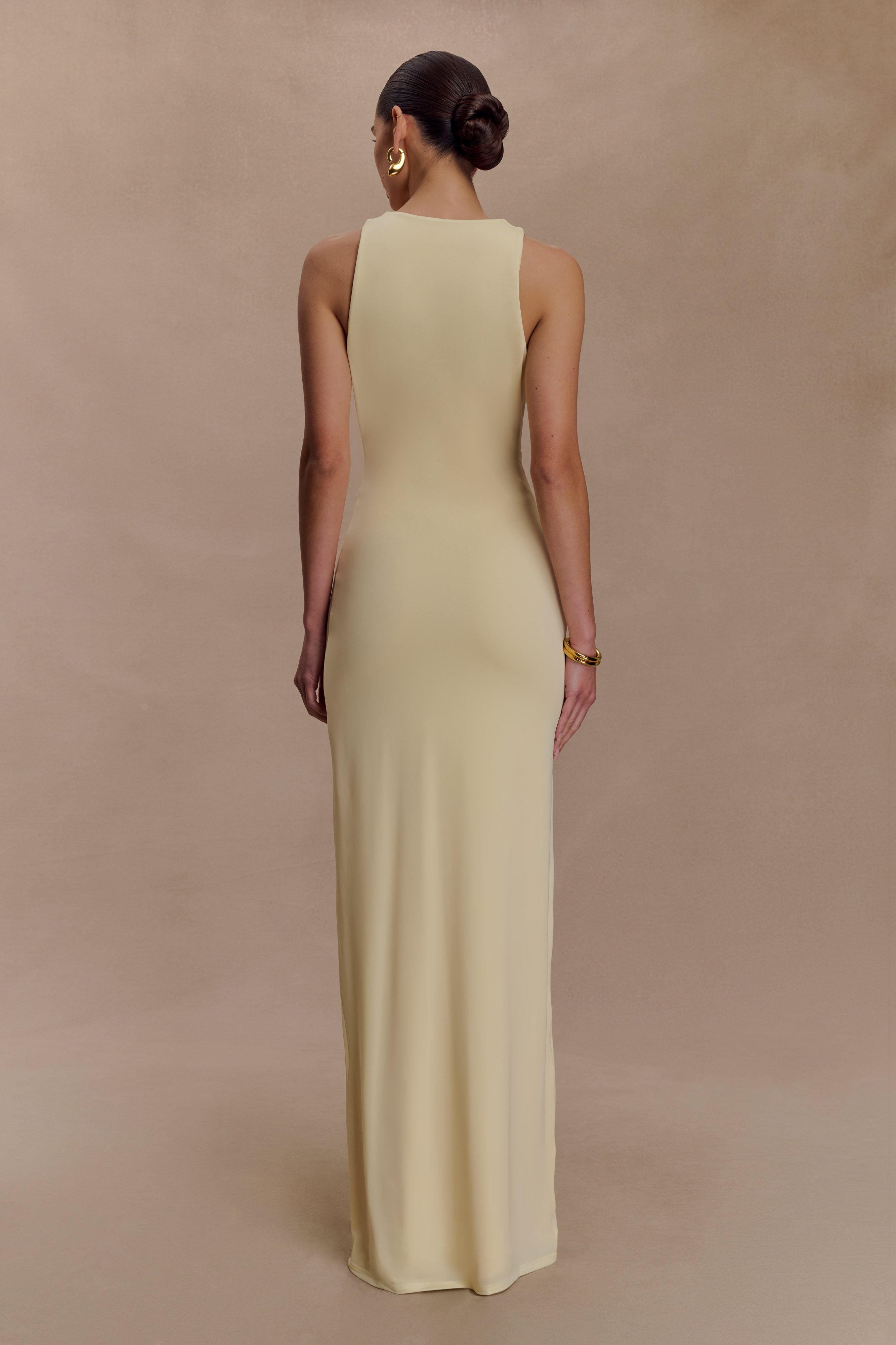 Stella Draped Slinky Maxi Dress - Pale Lemon