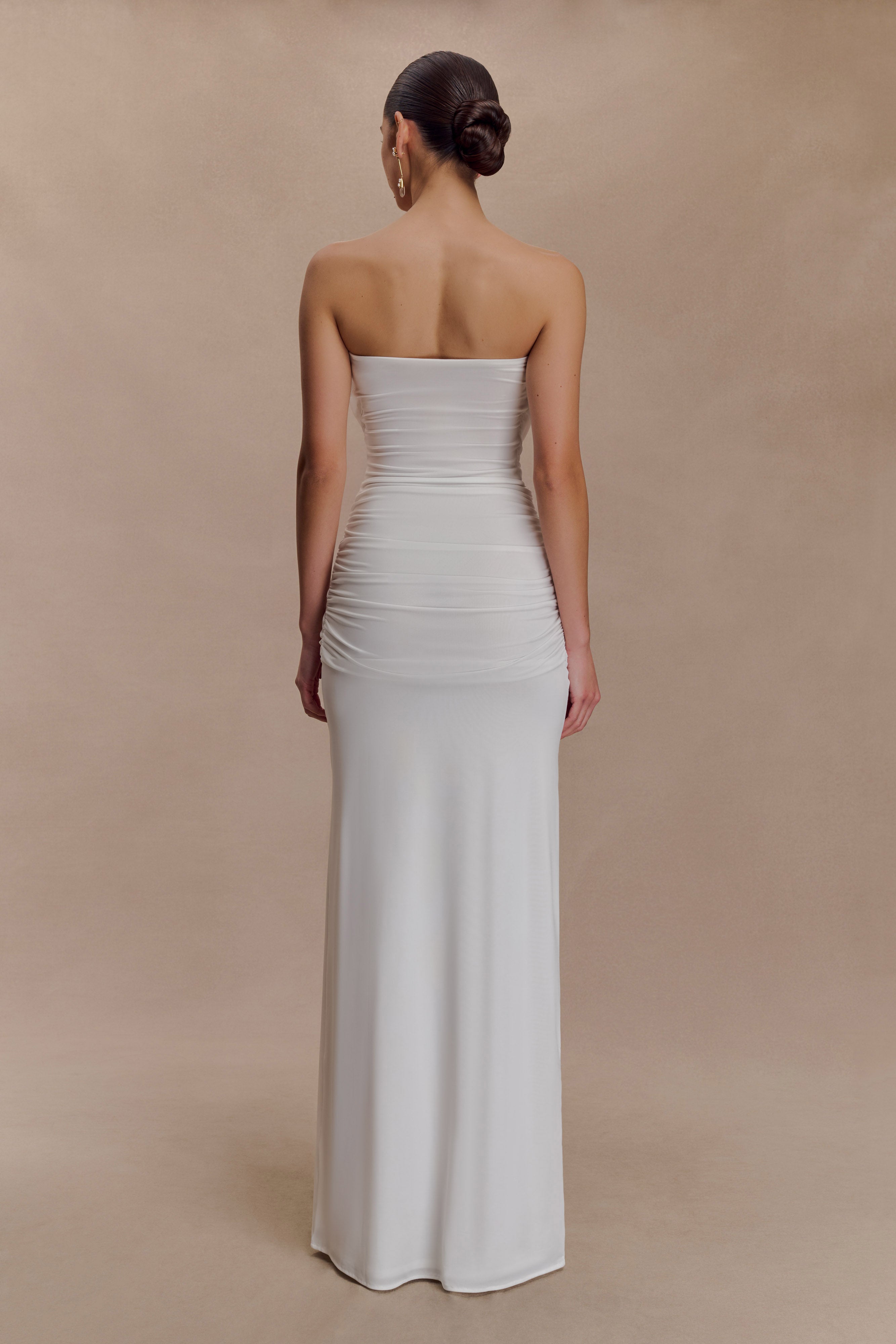 Mirren Strapless Slinky Maxi Dress - White