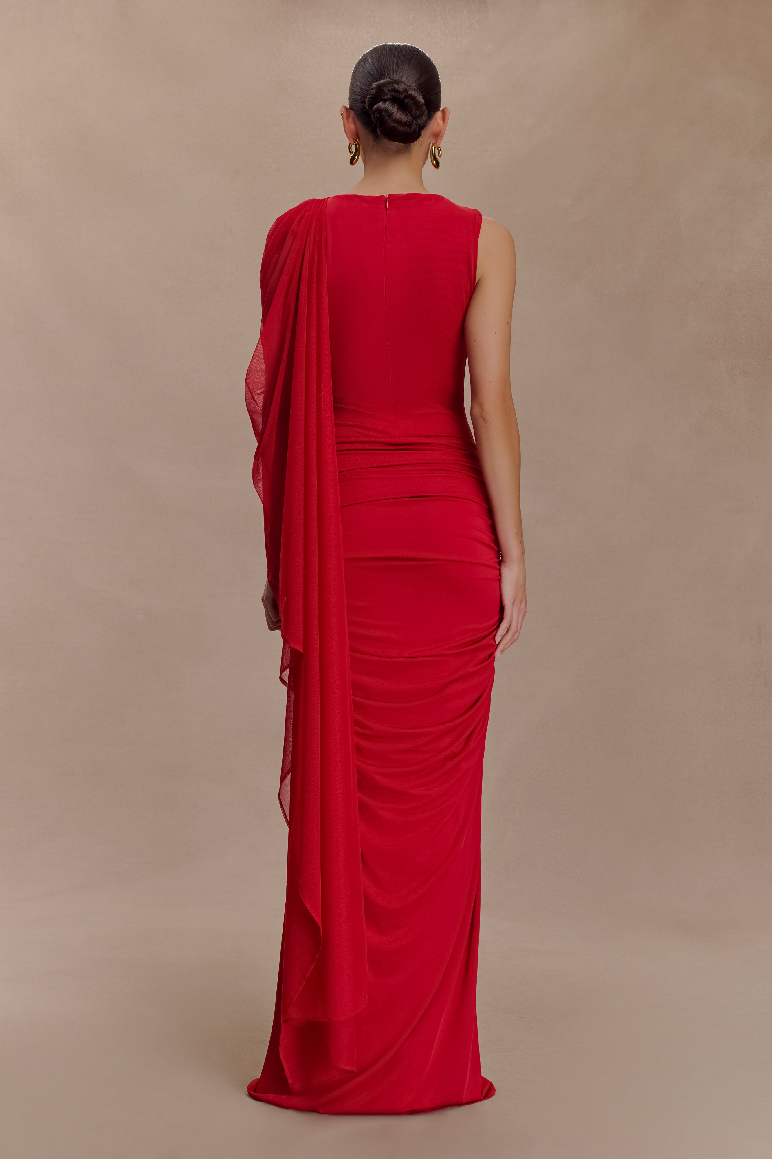 Amandine Ruched Slinky Maxi Dress - Ruby