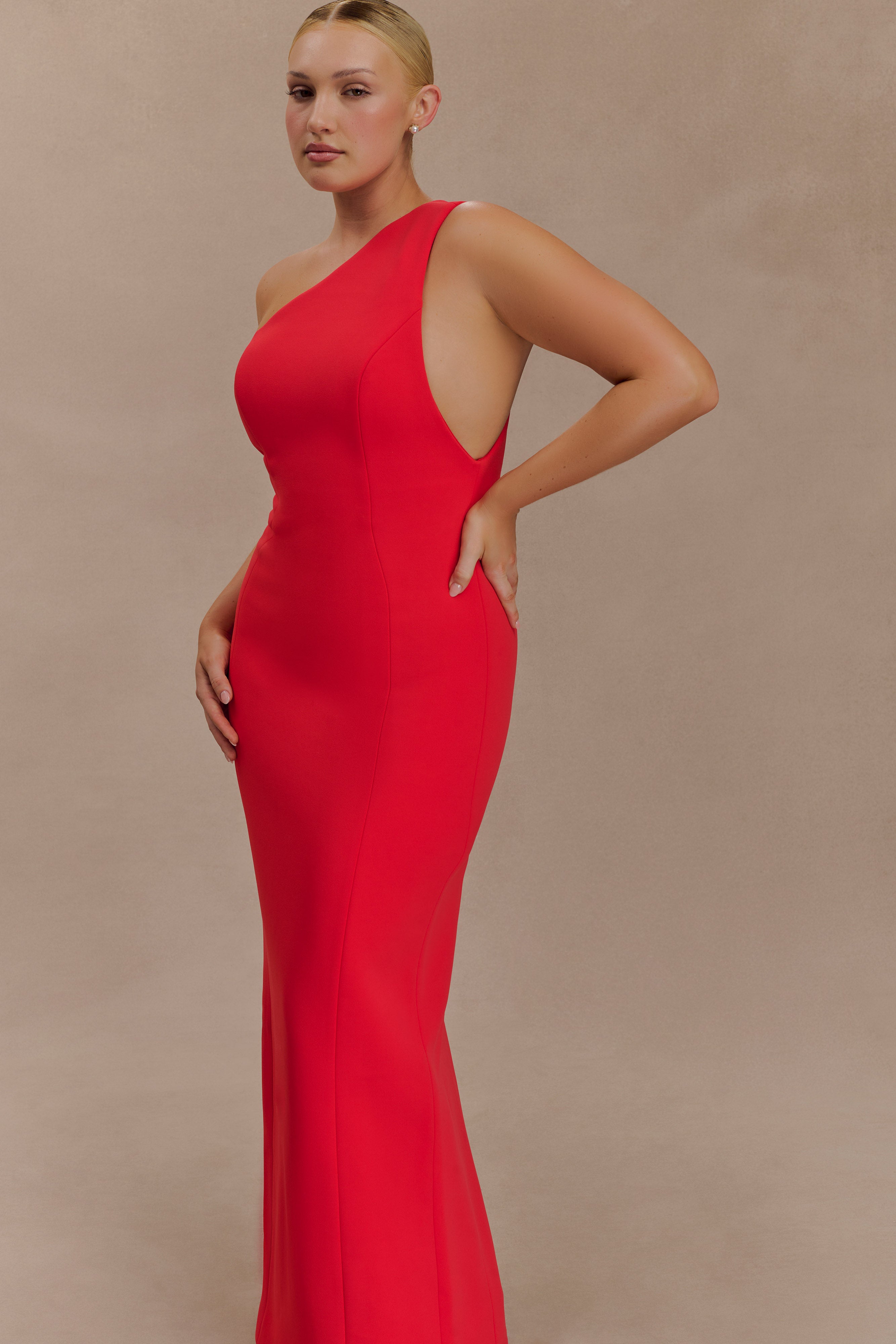 Milena One Shoulder Crepe Maxi Dress - Red