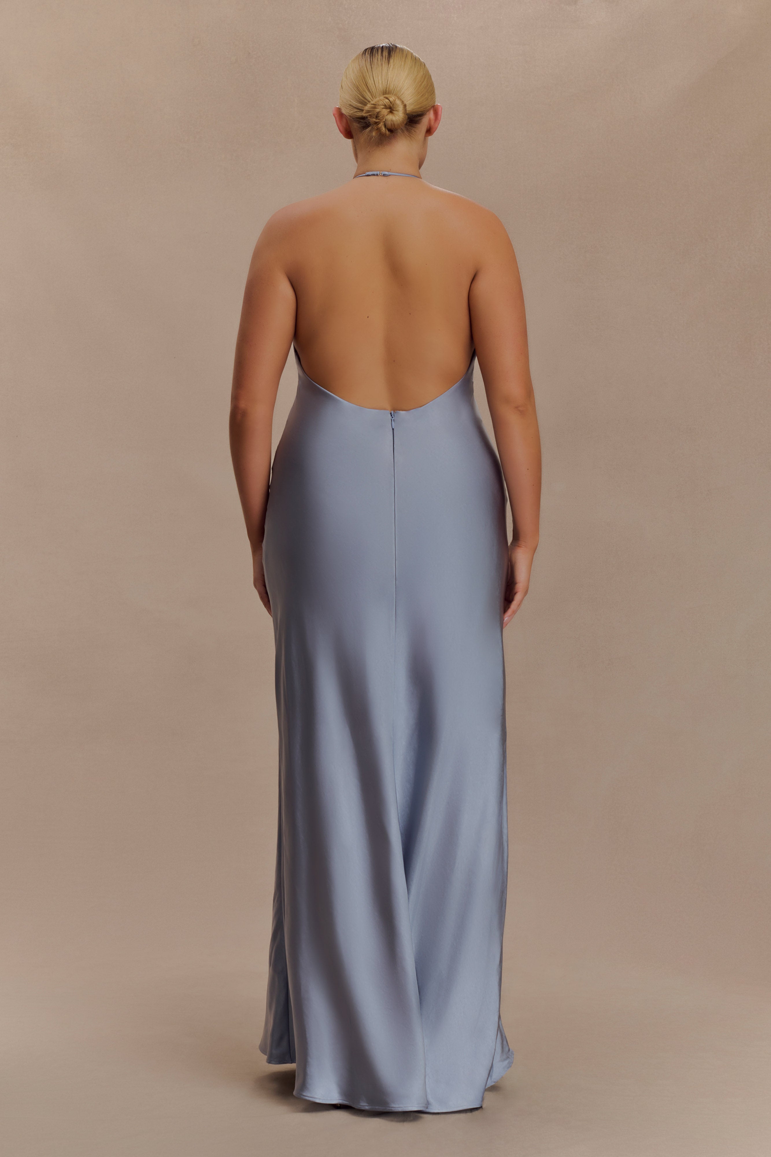Bella Satin Halter Maxi Dress - Frosted Blue