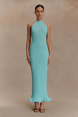 Melodie Halter Knit Maxi Dress - Cyan Blue