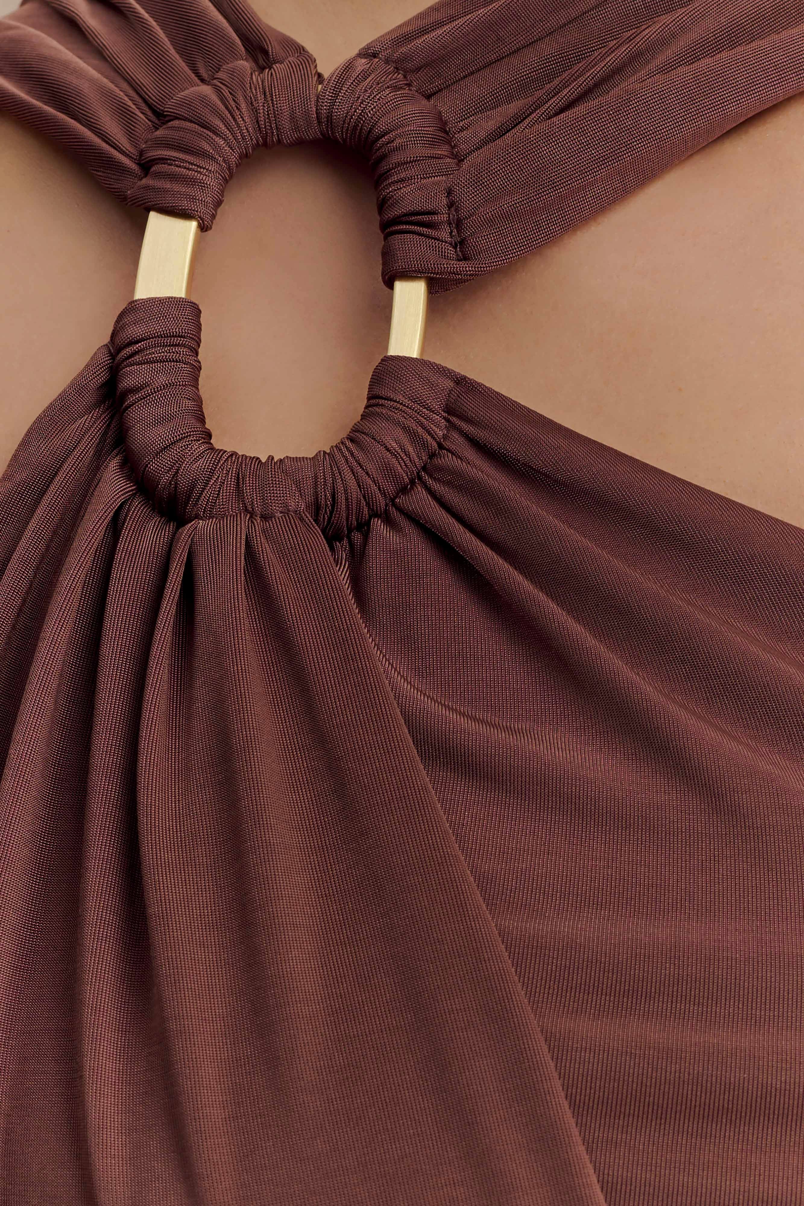 Lottie Slinky Maxi Dress With Split - Chocolate