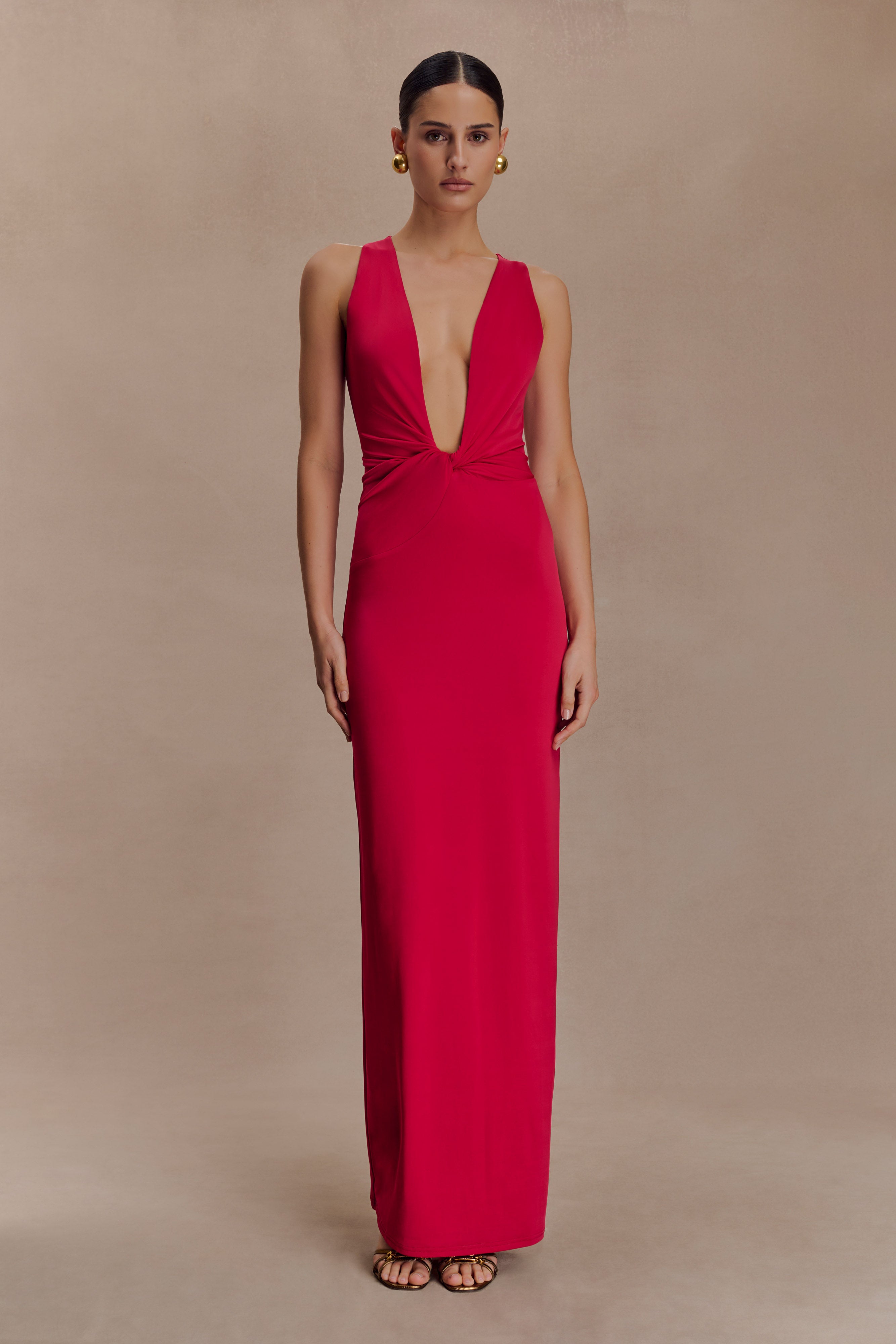 Stella Draped Slinky Maxi Dress - Fuchsia Pink