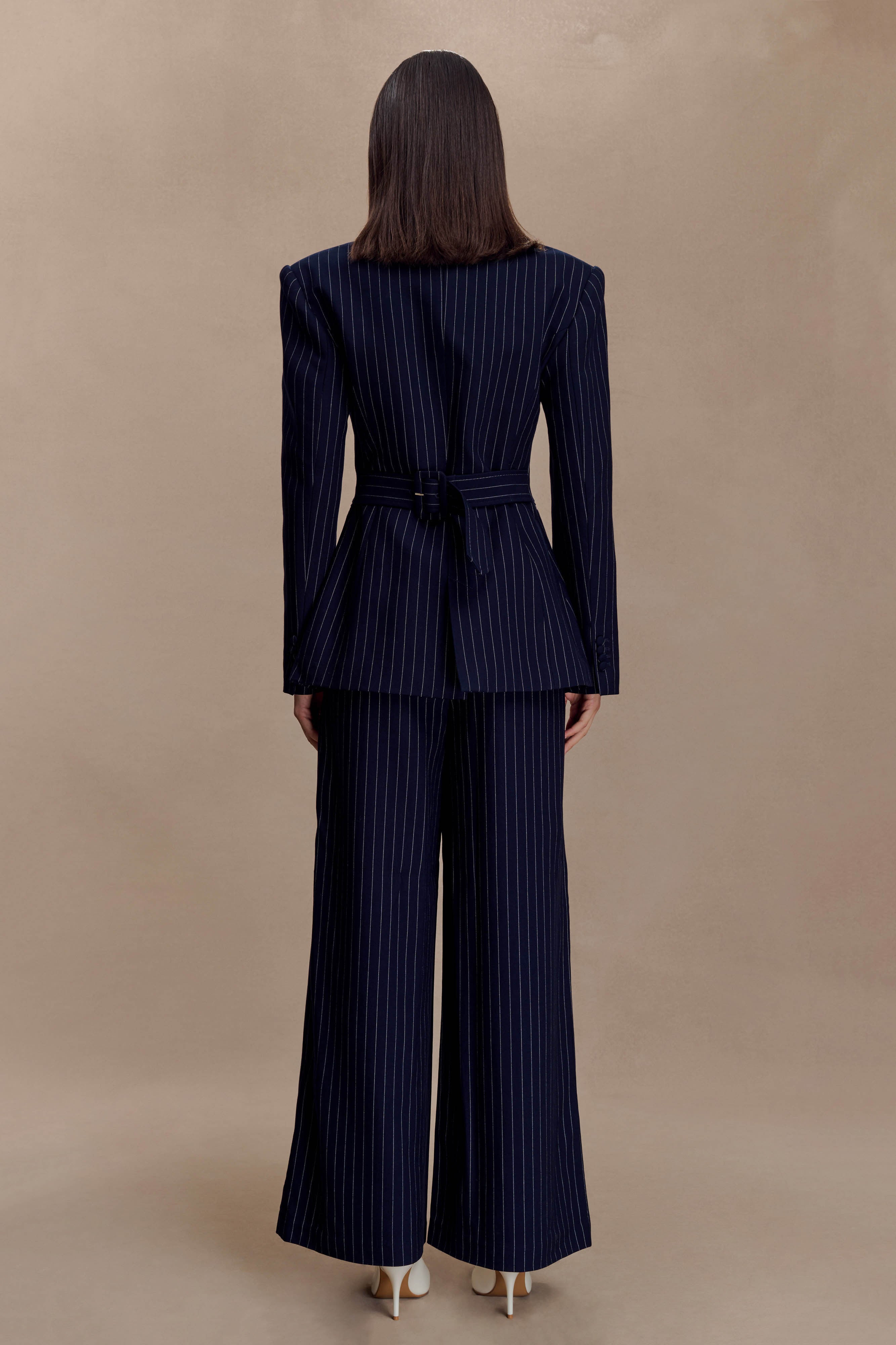 Jacqueline Pleated Wide Leg Pants - Navy Pinstripe