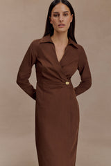 Mikaila Asymmetric Shirt Dress - Dark Chocolate