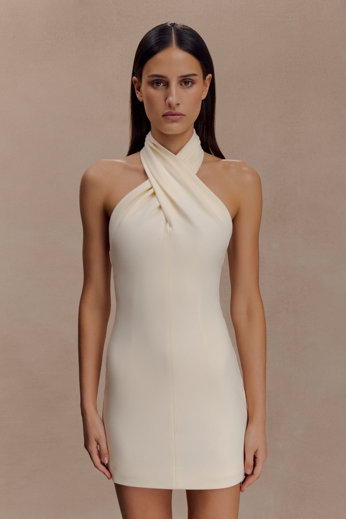 Christina Cross Over Mini Dress - Buttercream