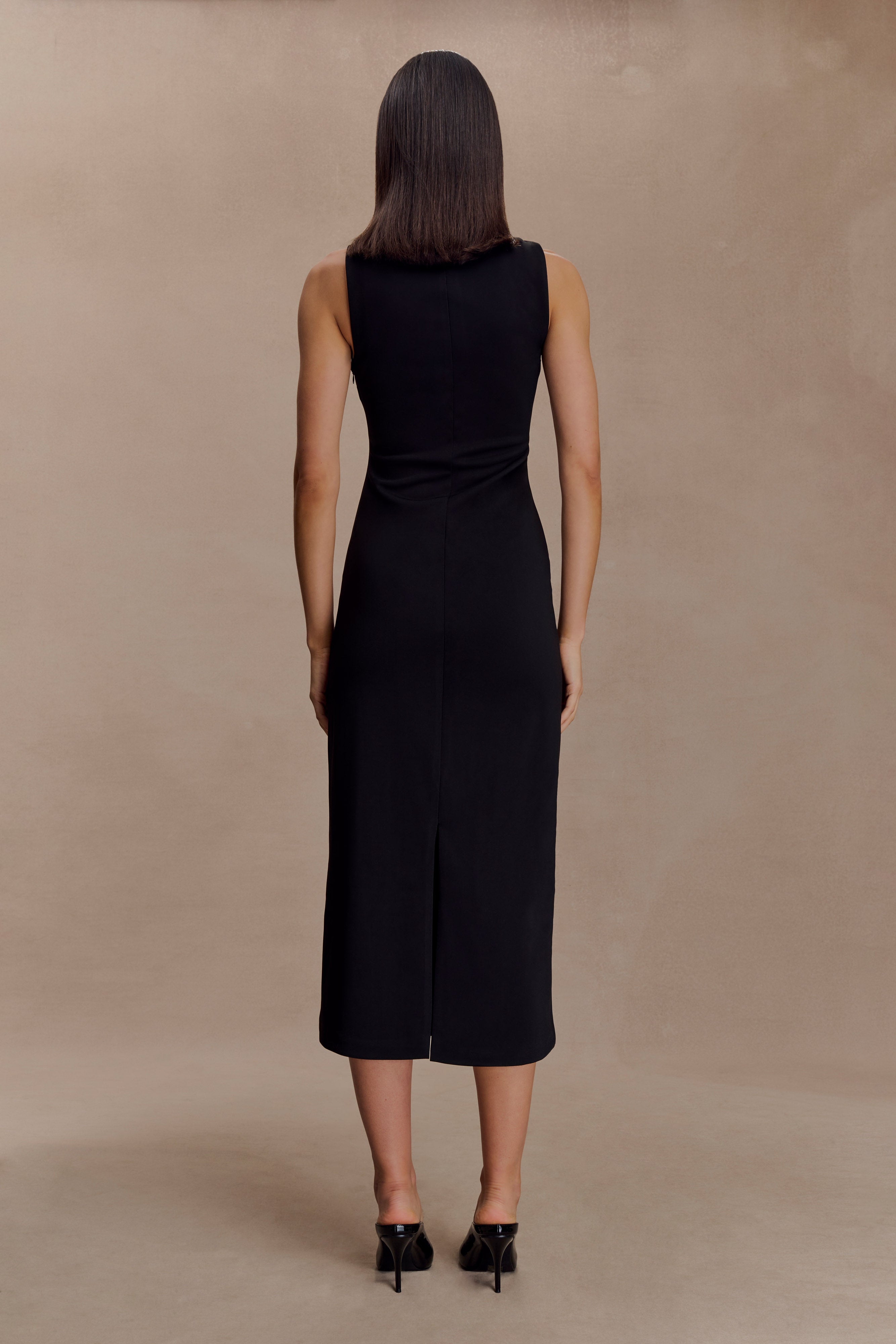 Norah Sleeveless Crepe Midi Dress - Black