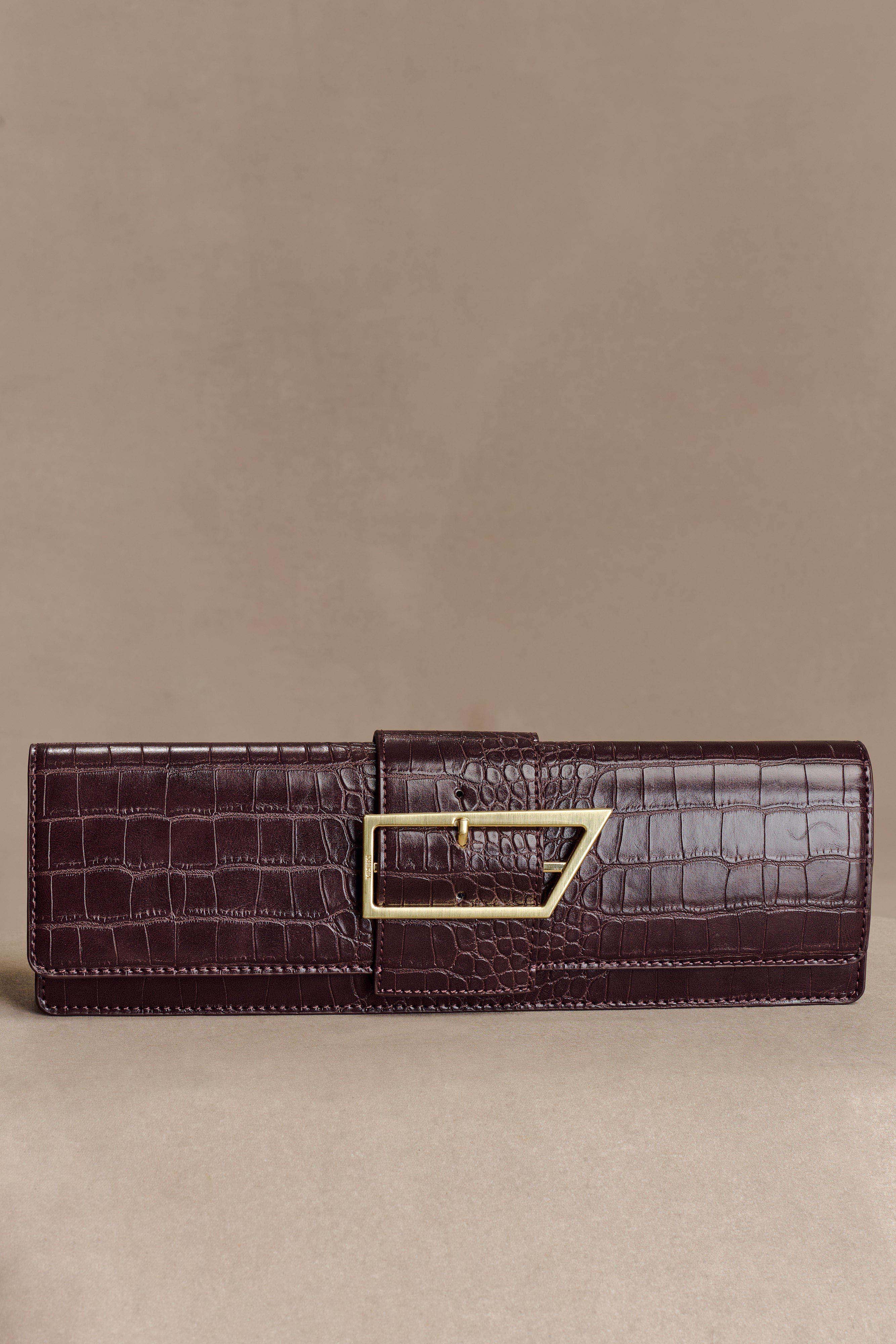 Jessica Faux Leather Crocodile Clutch - Burgundy