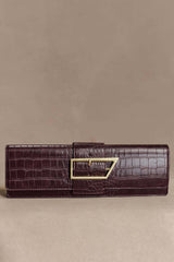 Jessica Faux Leather Crocodile Clutch - Burgundy