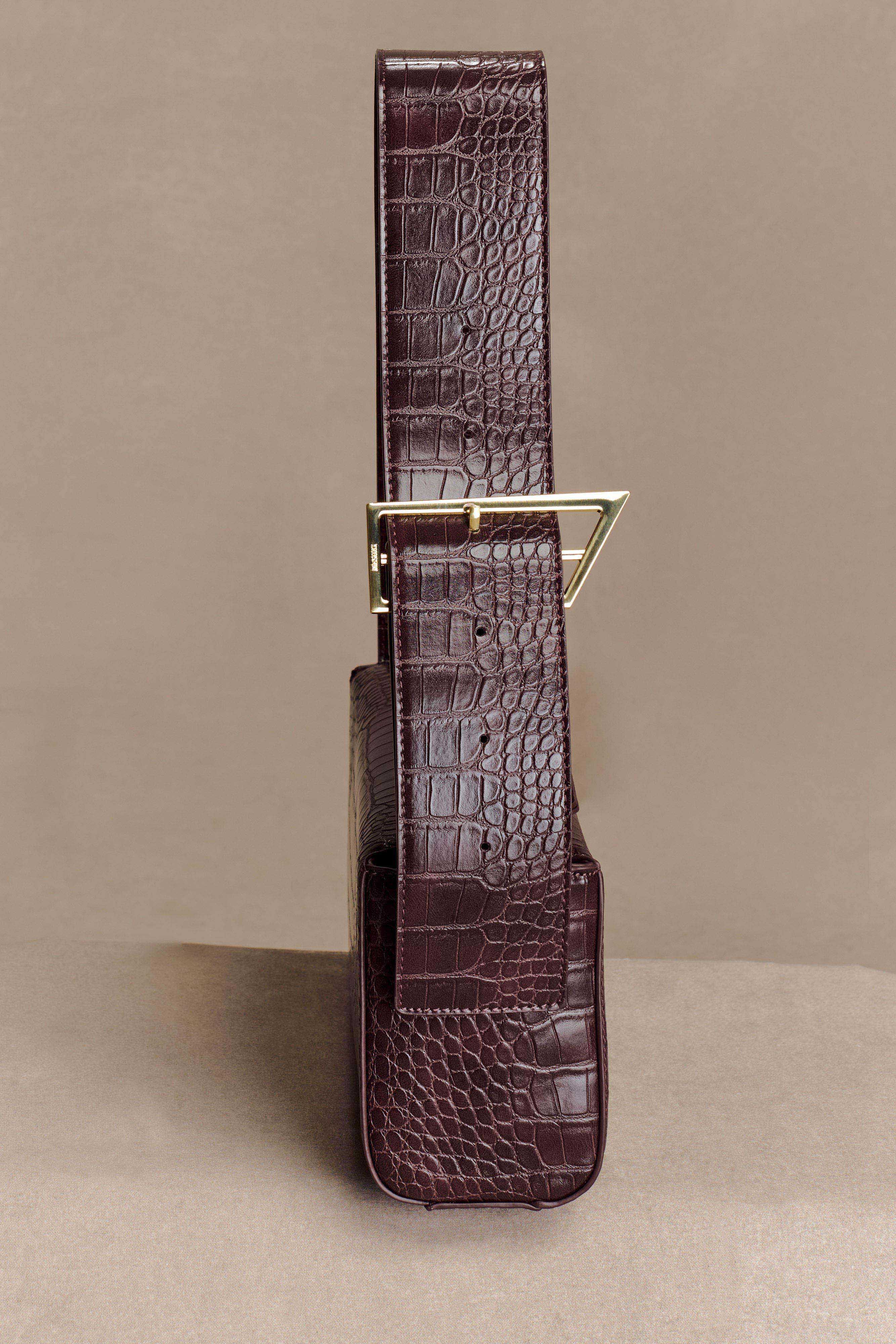 Maria Faux Leather Crocodile Shoulder Bag - Chocolate