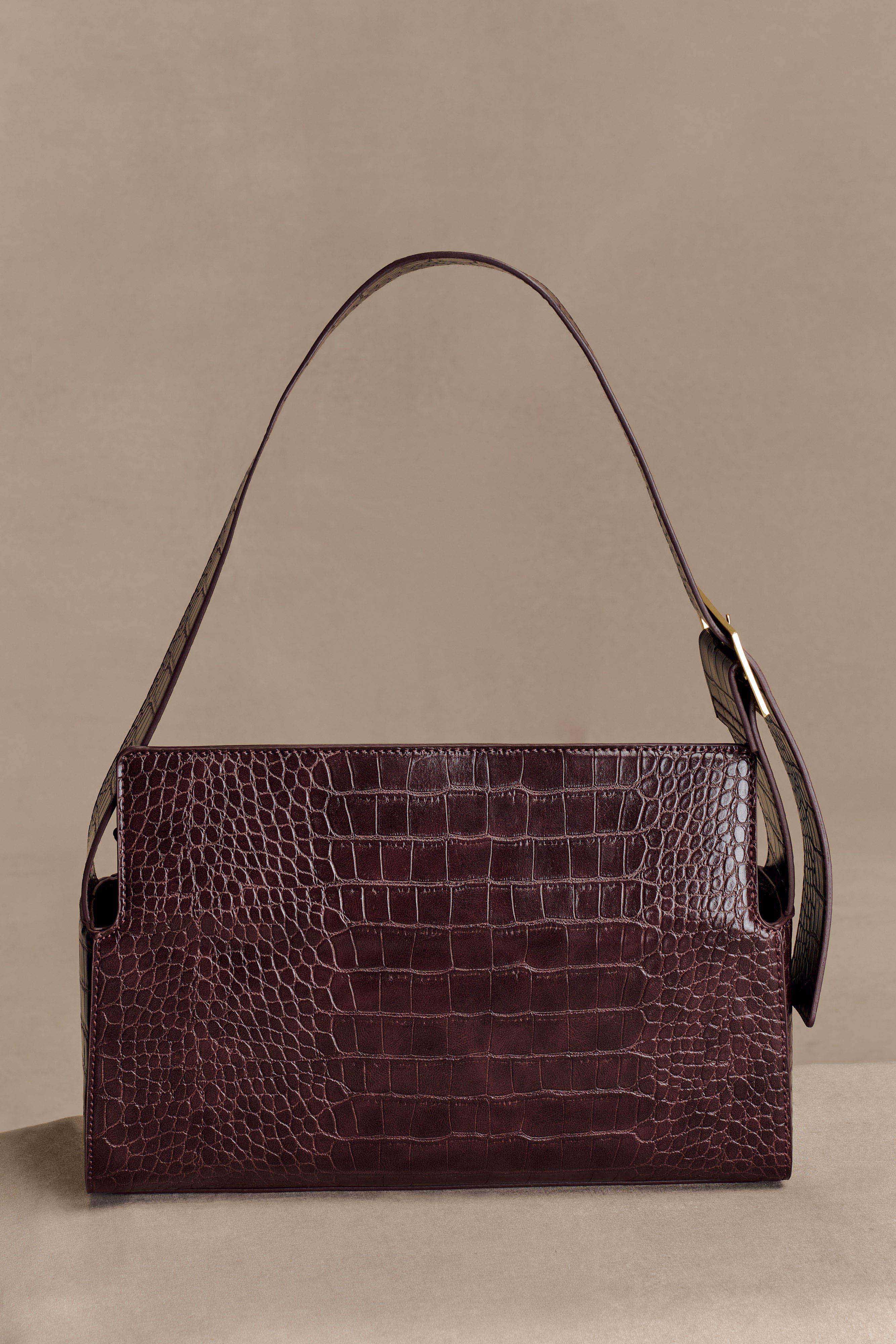 Maria Faux Leather Crocodile Shoulder Bag - Chocolate