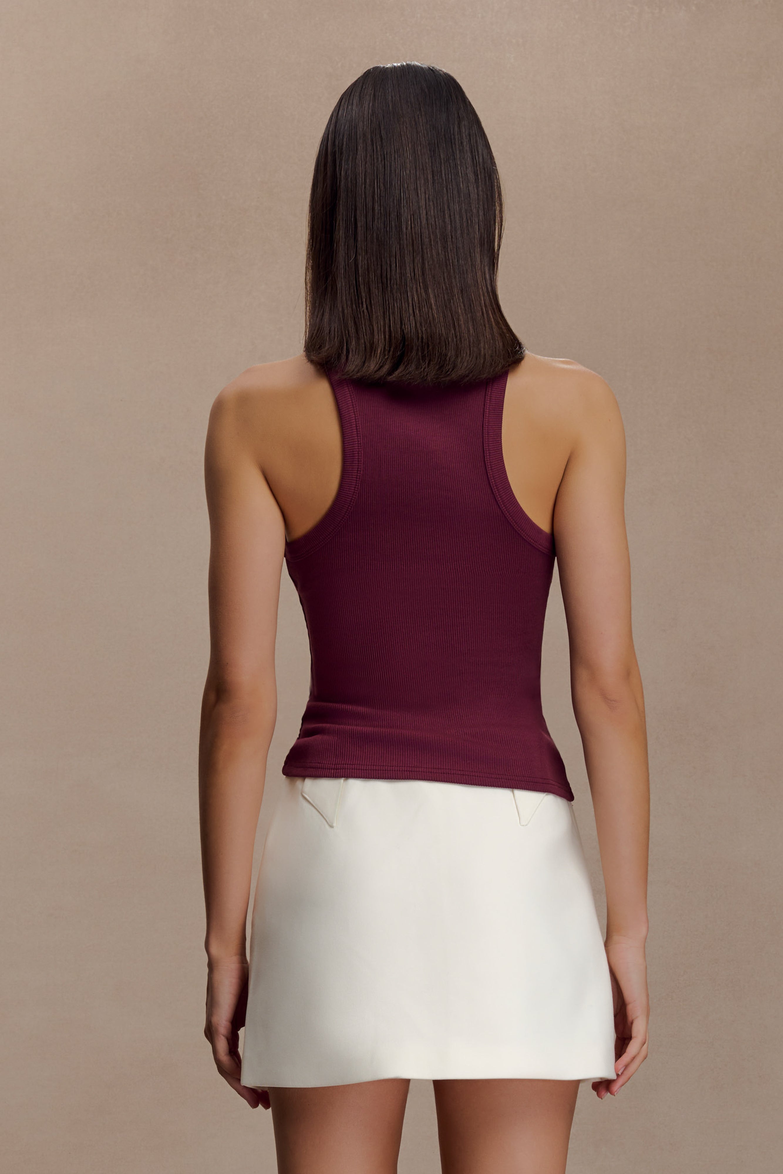 Lola Ribbed Sleeveless Top With Hardware - Burgundy