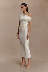 Kendra Scuba Jersey Midi Dress With Hardware - Ivory